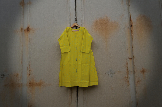 Olive Green Cotton Kurti with Mirror Detailing and Side Pockets