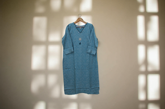 Light Blue Silk Blend Kurti with  Mirror Work