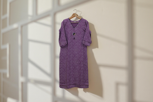 Purple Silk Blend Kurti with  Mirror Work