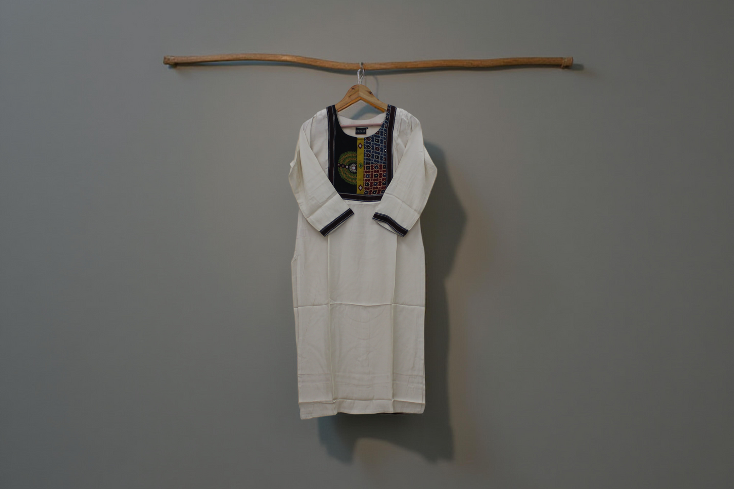 Cream Kurta with Kutchi Yoke