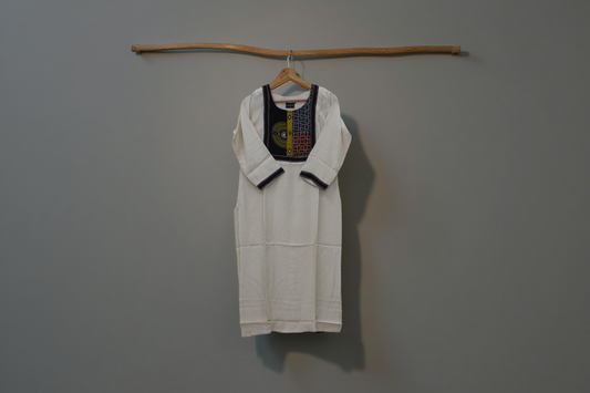 Cream Kurta with Kutchi Yoke