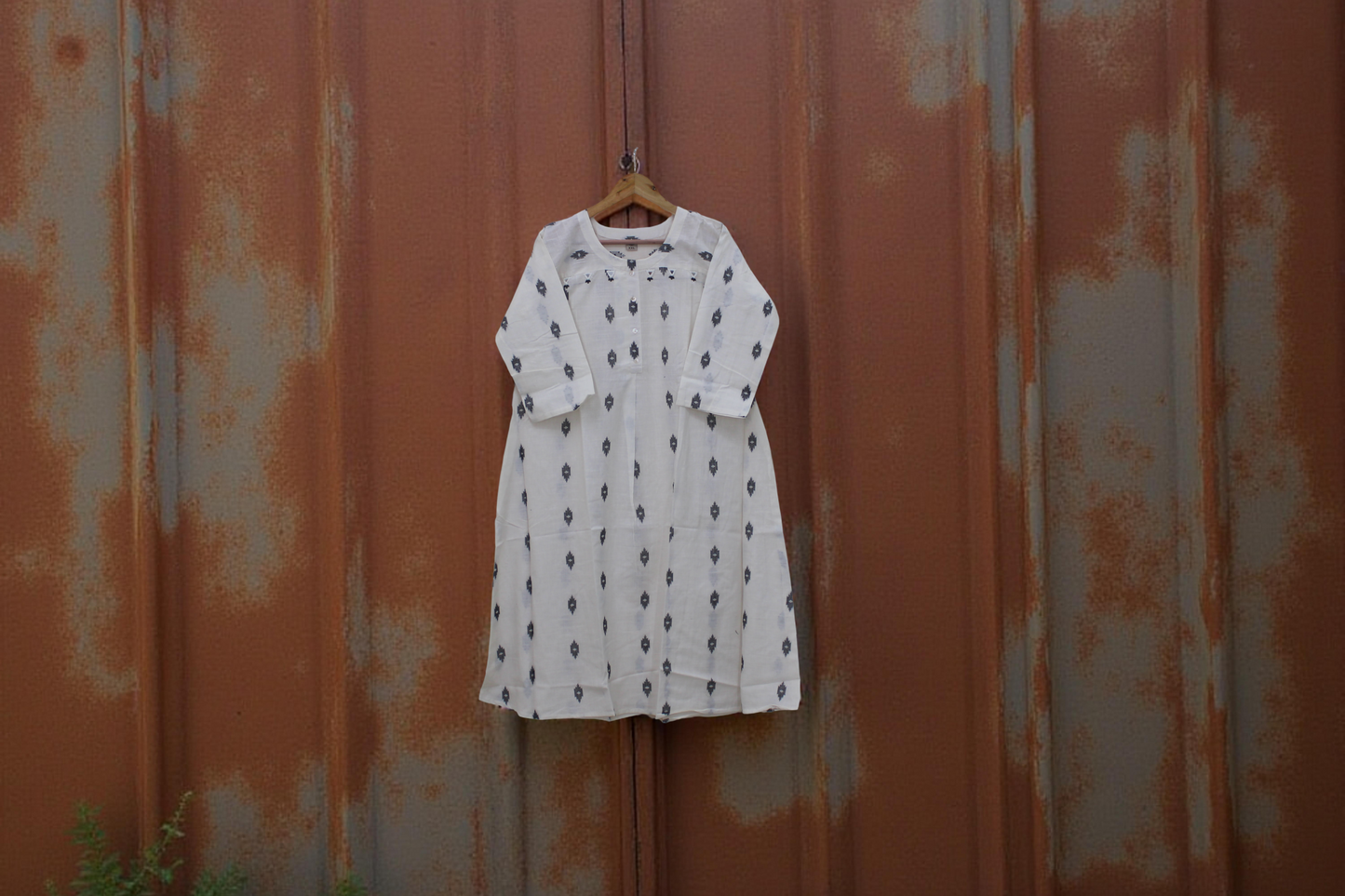 Elegant White Printed Cotton A-Line Kurti with Trousers Set