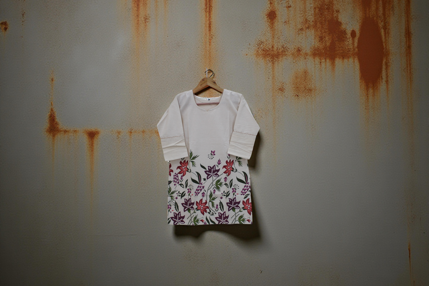 Cotton Floral Print Short Kurta & Pant Co-Ord Set