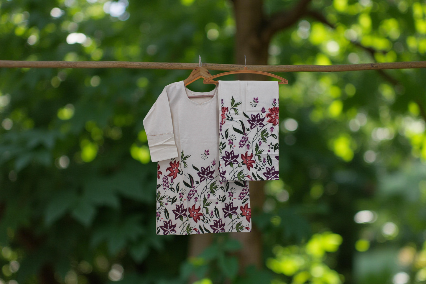 Cotton Floral Print Short Kurta & Pant Co-Ord Set