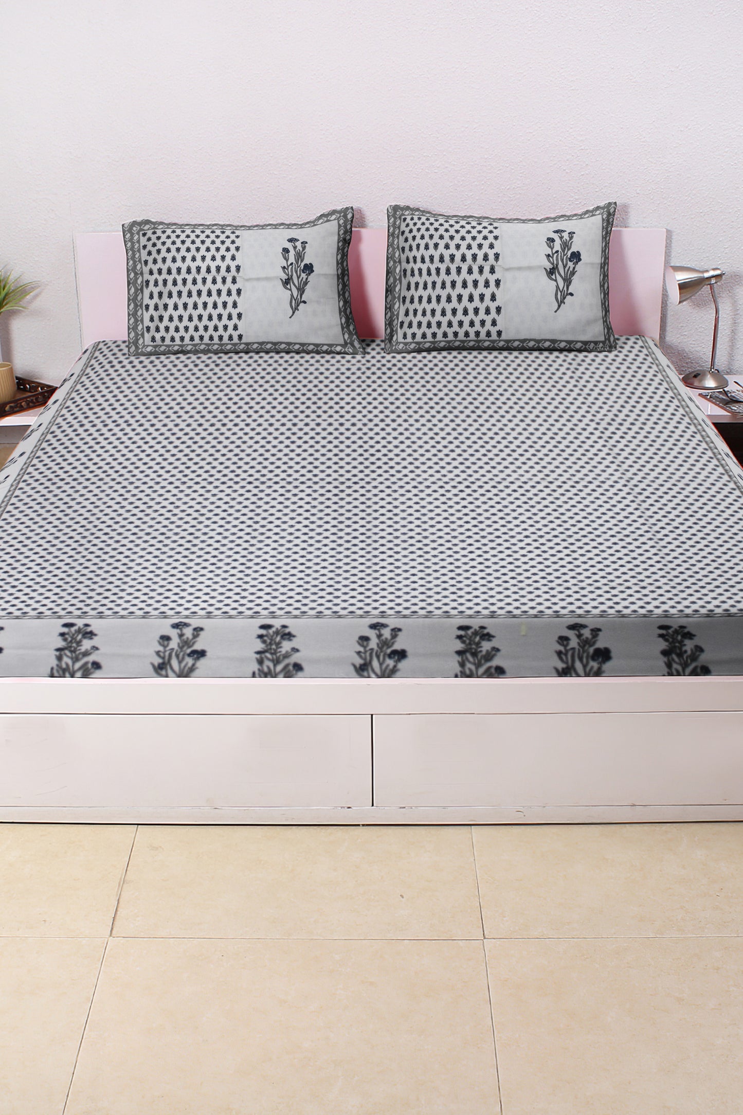 Cotton Double Bed bedsheet | Flat Bedsheet |1 Double Bedsheet 2 Pillow Covers