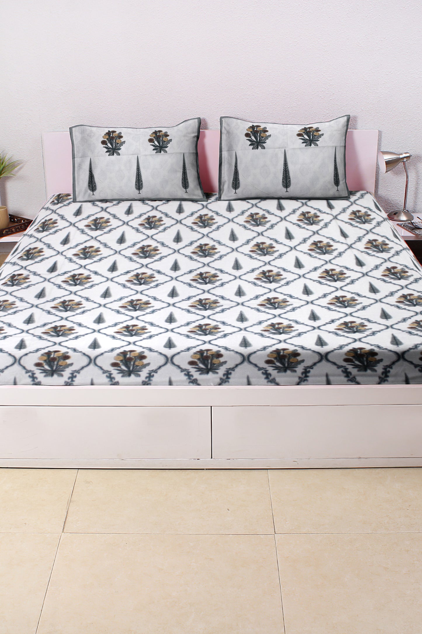 Cotton Double Bed bedsheet | Flat Bedsheet |1 Double Bedsheet 2 Pillow Covers