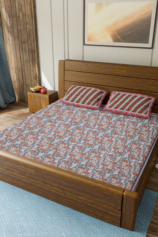 Cotton Double Bed bedsheet | Flat Bedsheet |1 Double Bedsheet 2 Pillow Covers