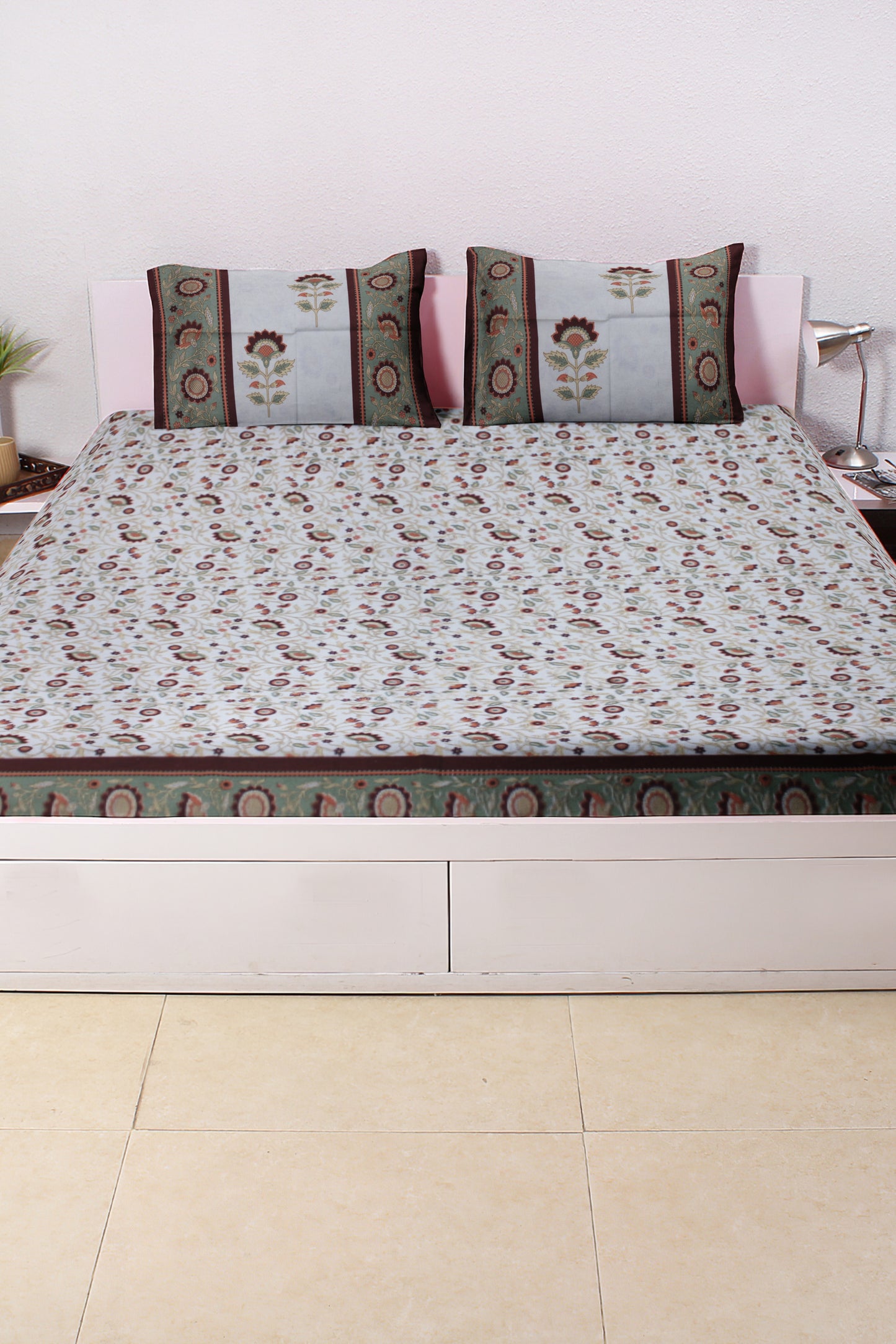 Cotton Double Bed bedsheet | Flat Bedsheet |1 Double Bedsheet 2 Pillow Covers