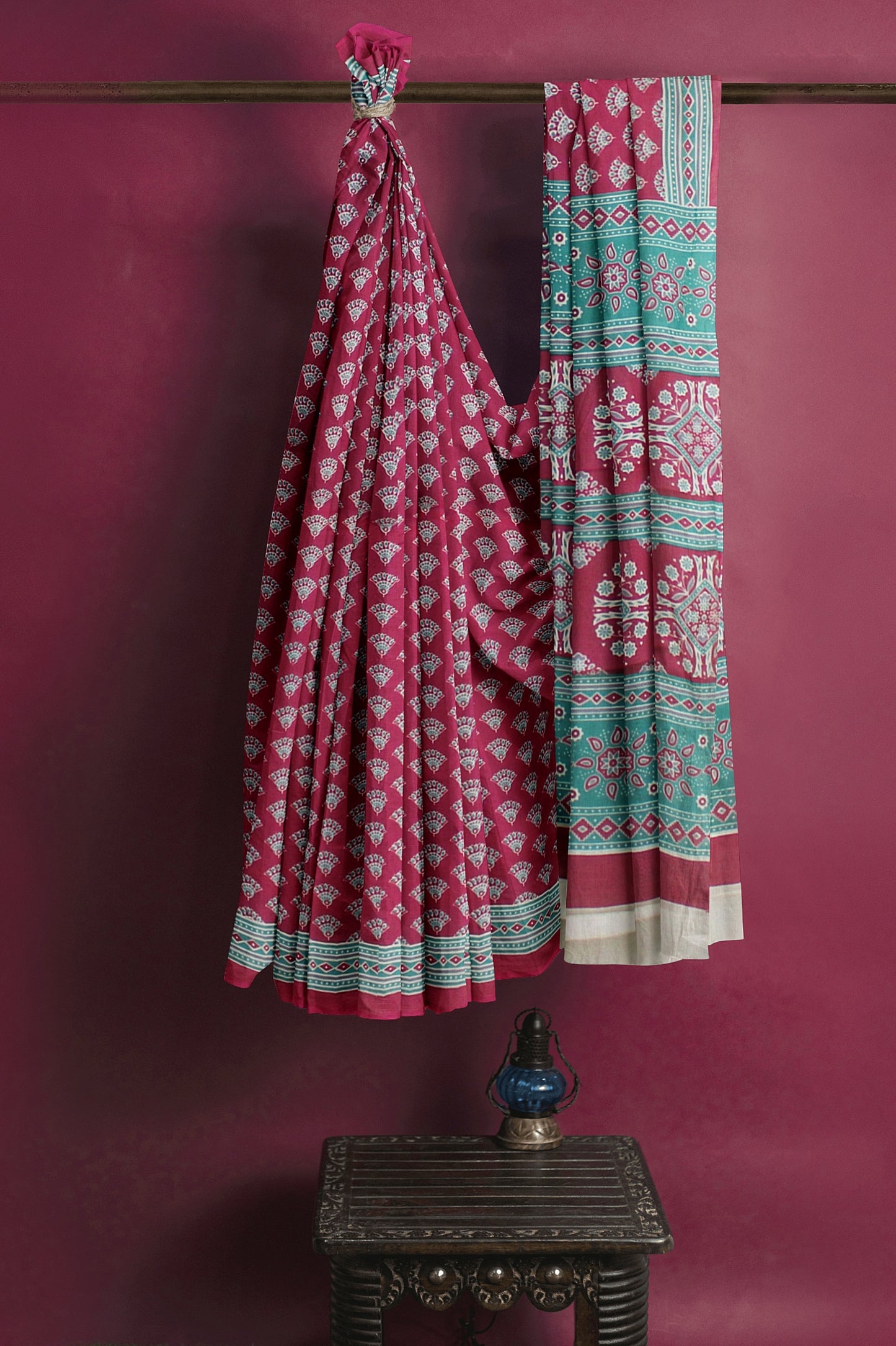 Cotton Block Printed Saree With Unstitched Blouse Piece