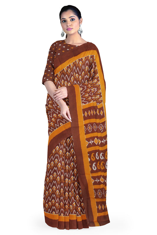 Cotton Block Printed Saree With Unstitched Blouse Piece