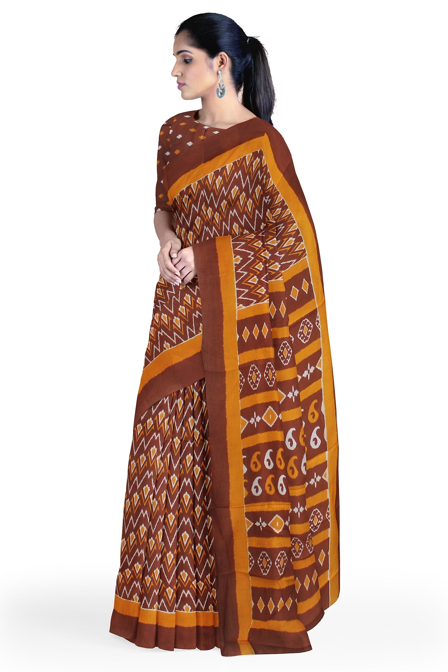 Cotton Block Printed Saree With Unstitched Blouse Piece