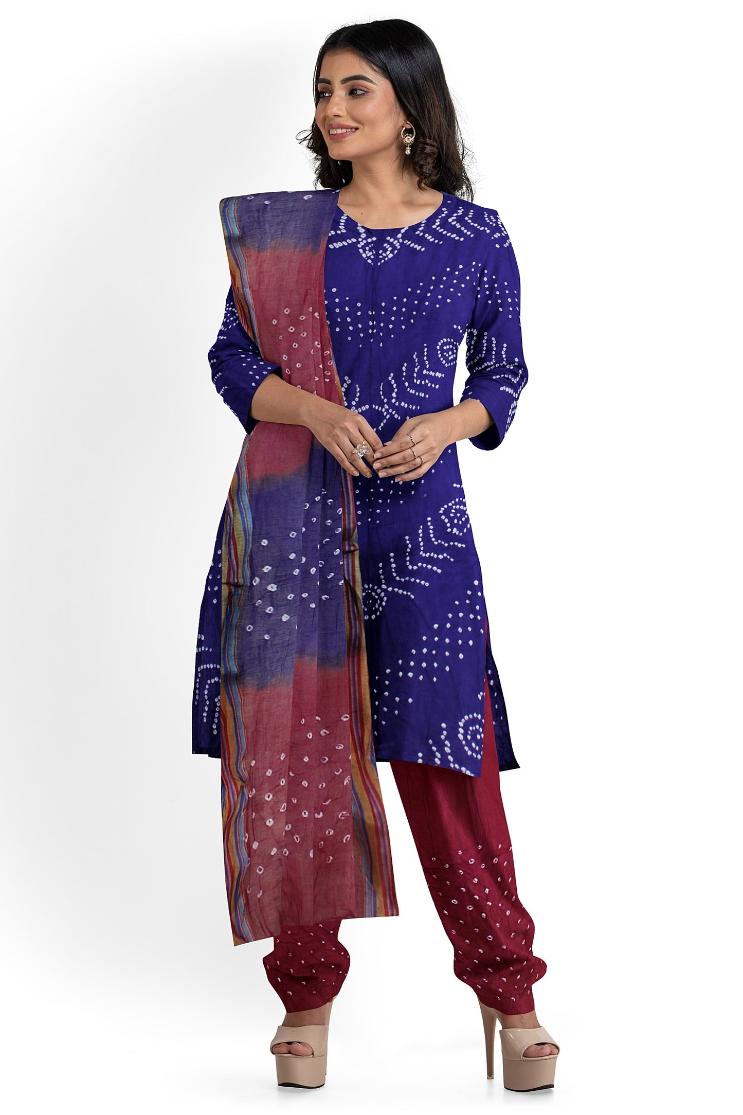 Cotton Bandhani Dress Material | Cotton Suit Set| 3PC Suitset | Salwar Suit Material | Unstitched