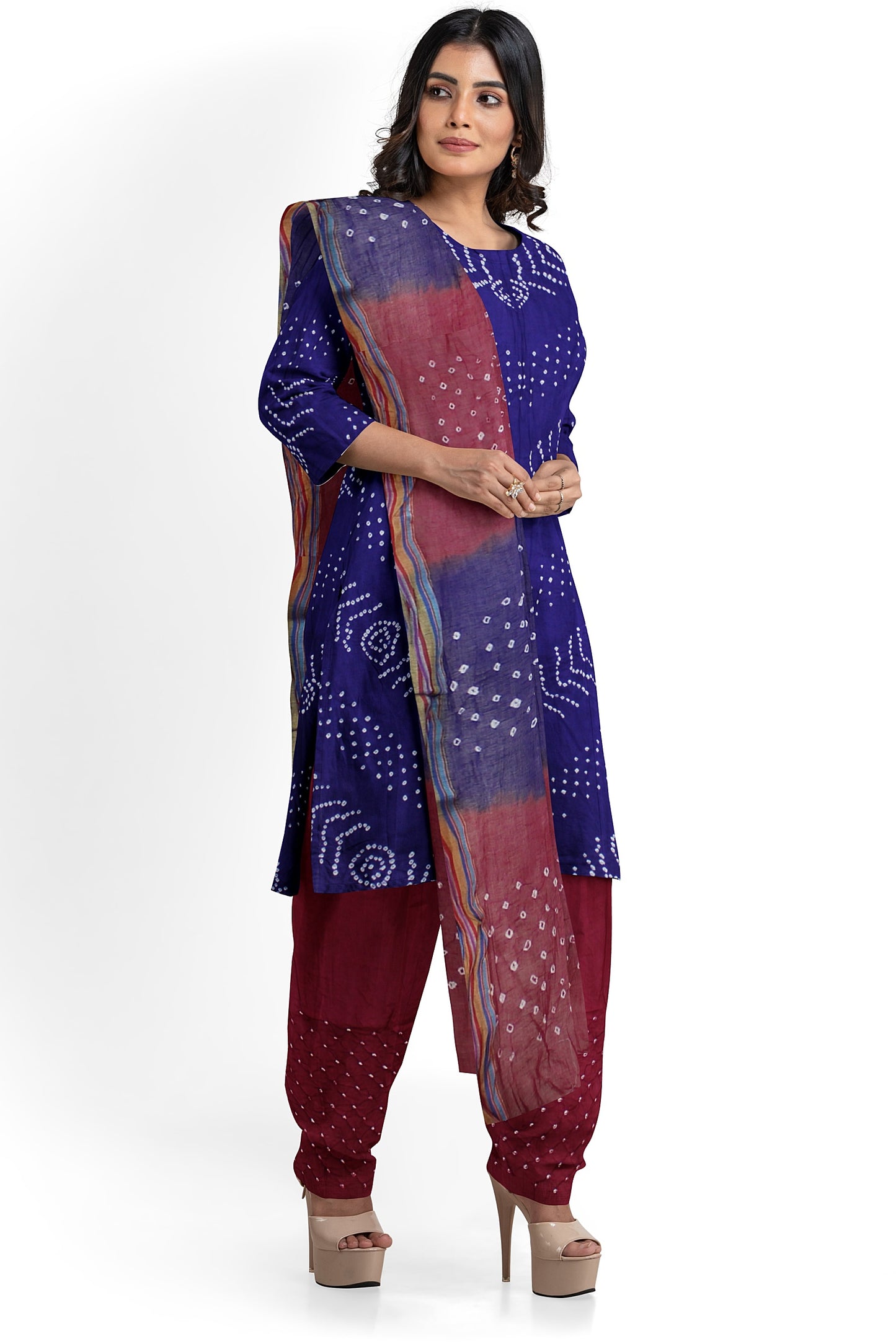 Cotton Bandhani Dress Material | Cotton Suit Set| 3PC Suitset | Salwar Suit Material | Unstitched