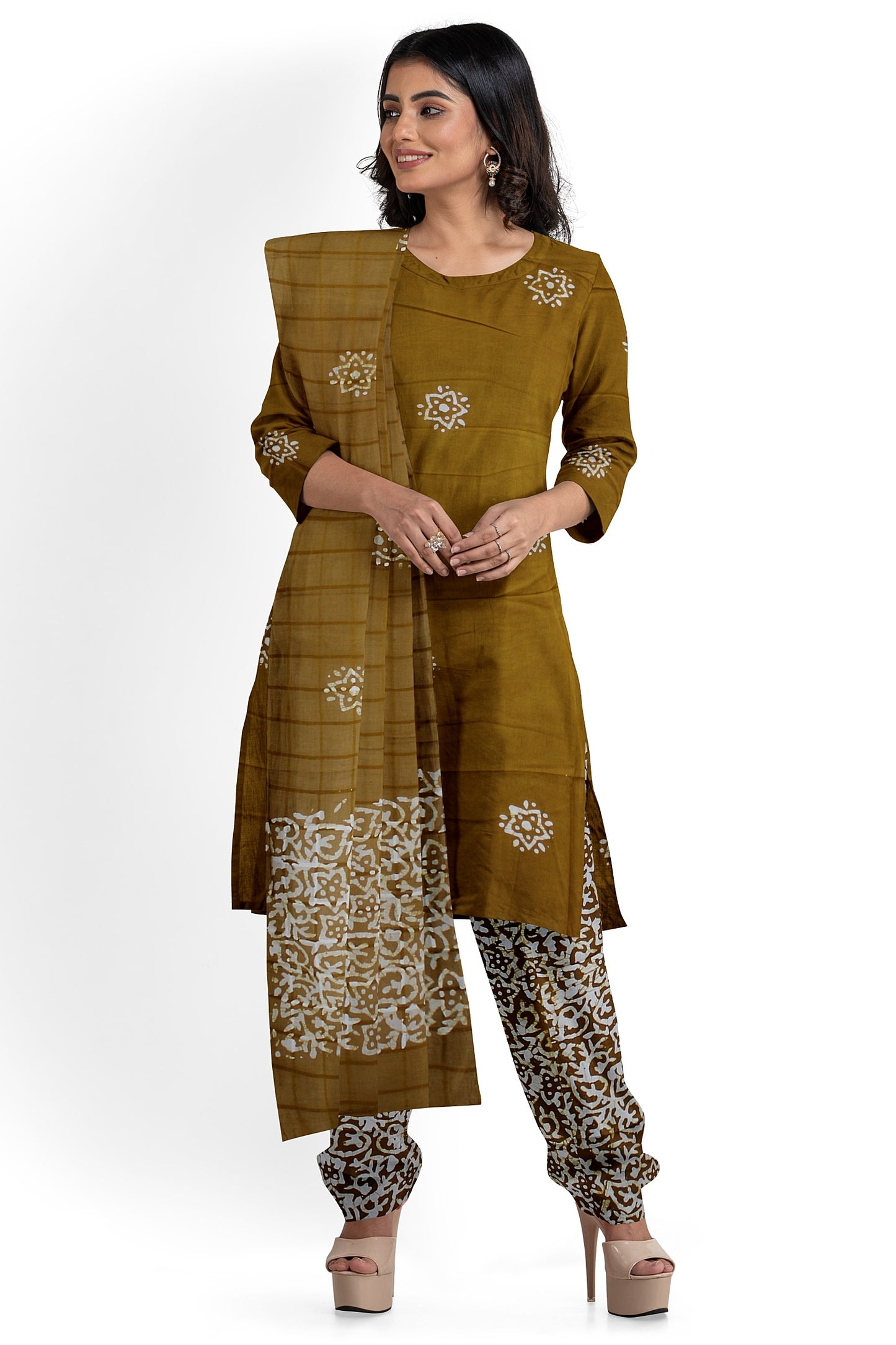 Cotton Bandhani Dress Material | Cotton Suit Set| 3PC Suitset | Salwar Suit Material | Unstitched