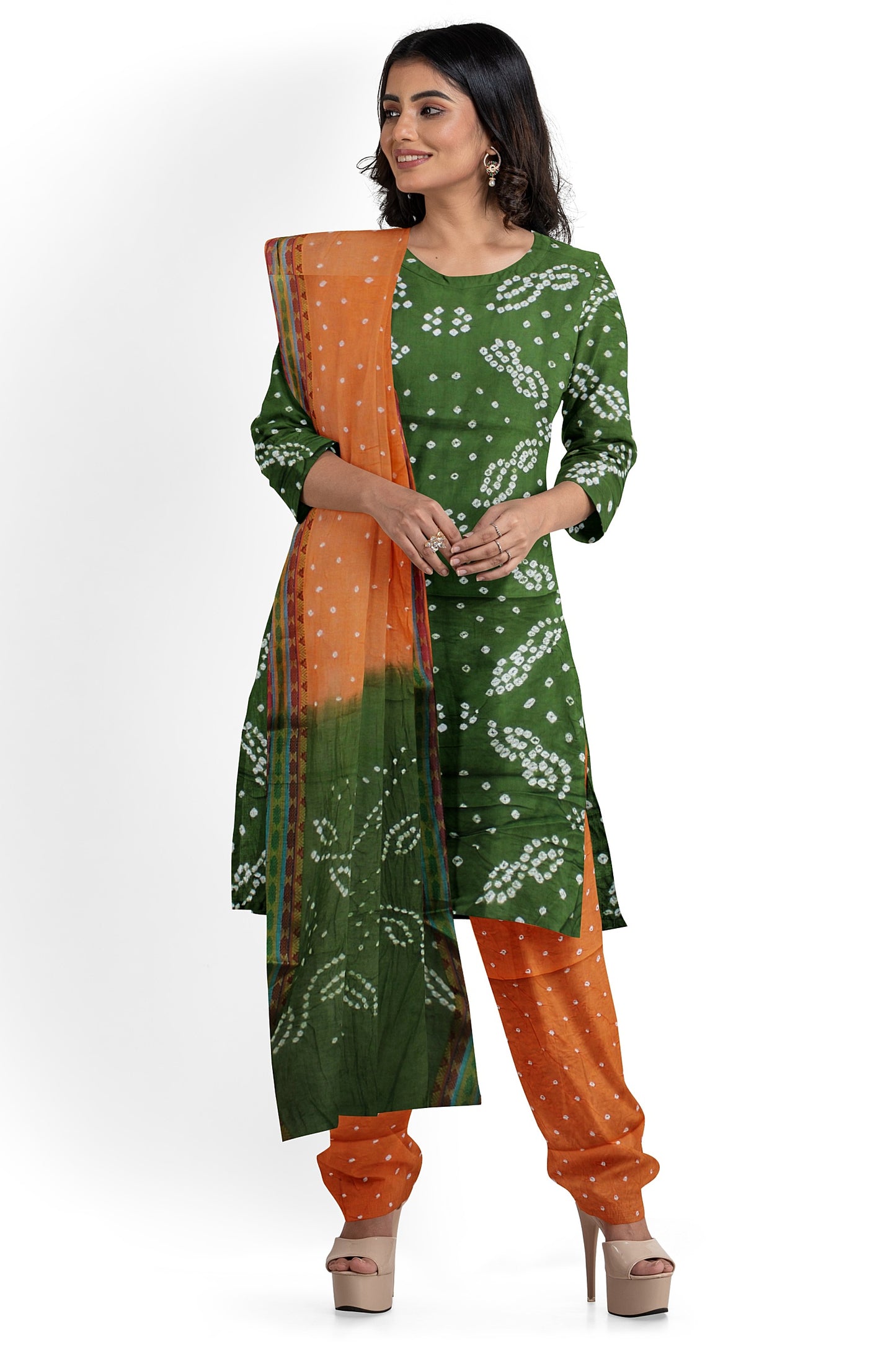 Cotton Bandhani Dress Material | Cotton Suit Set| 3PC Suitset | Salwar Suit Material | Unstitched