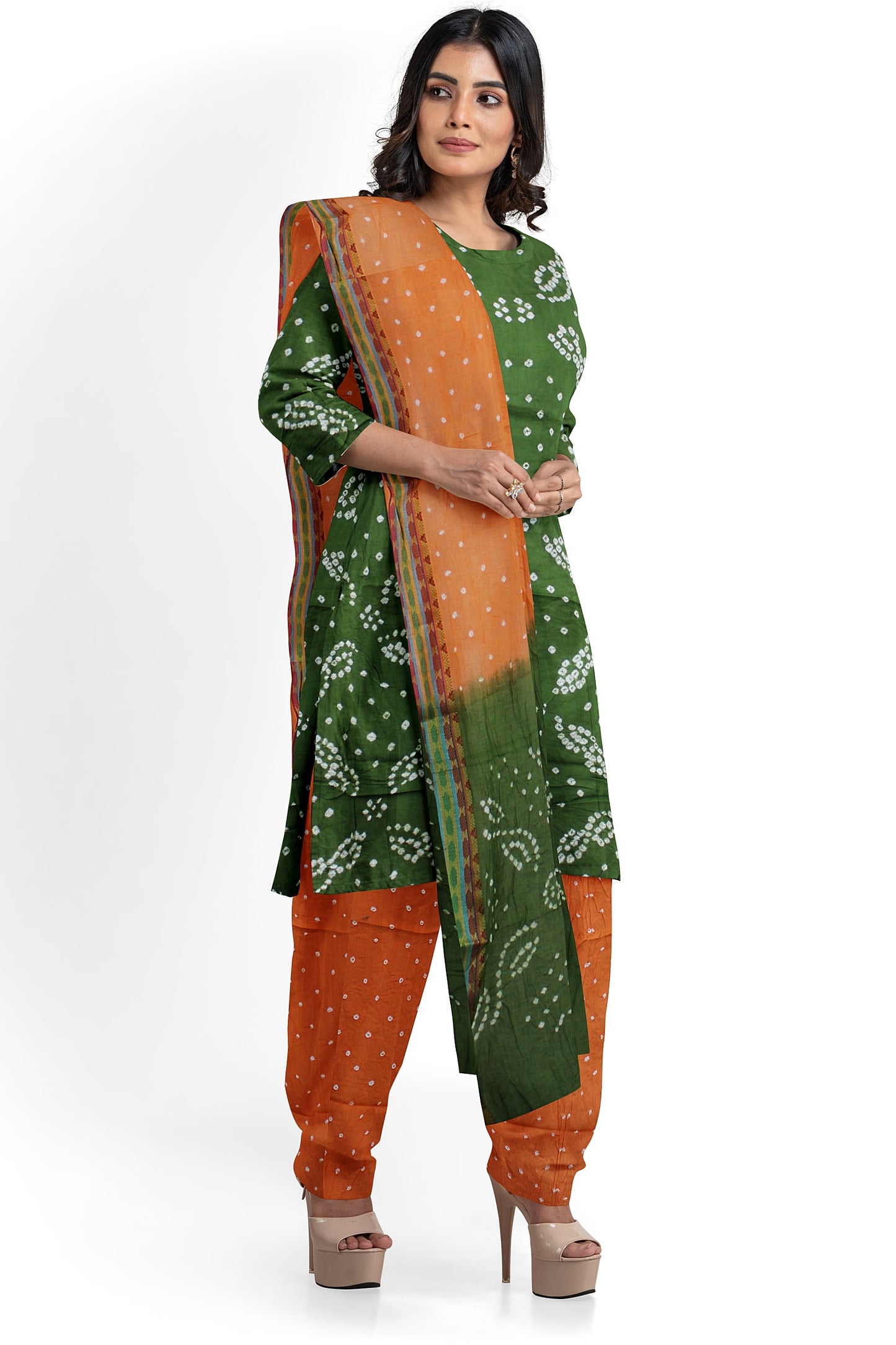 Cotton Bandhani Dress Material | Cotton Suit Set| 3PC Suitset | Salwar Suit Material | Unstitched