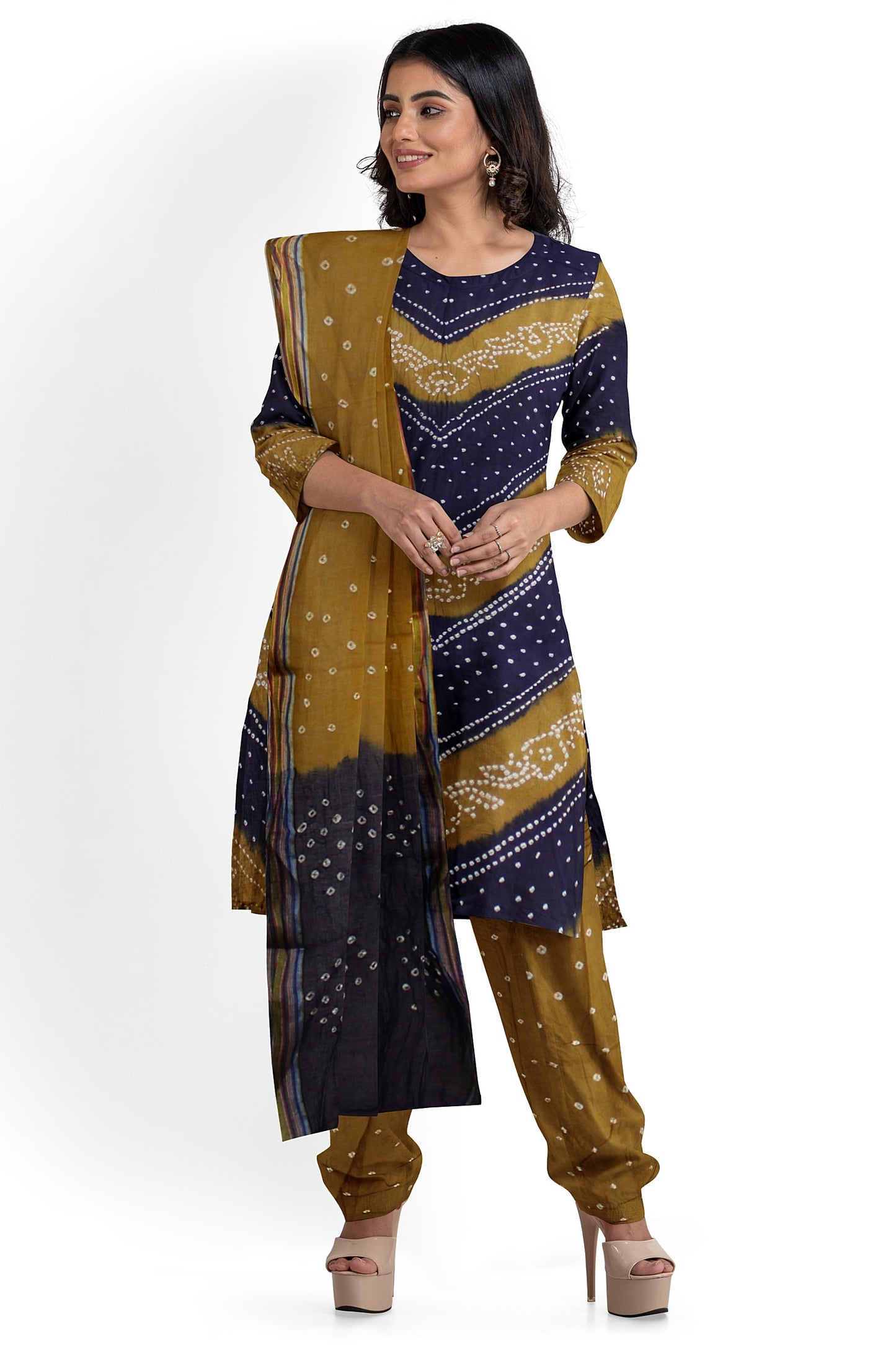 Cotton Bandhani Dress Material | Cotton Suit Set| 3PC Suitset | Salwar Suit Material | Unstitched