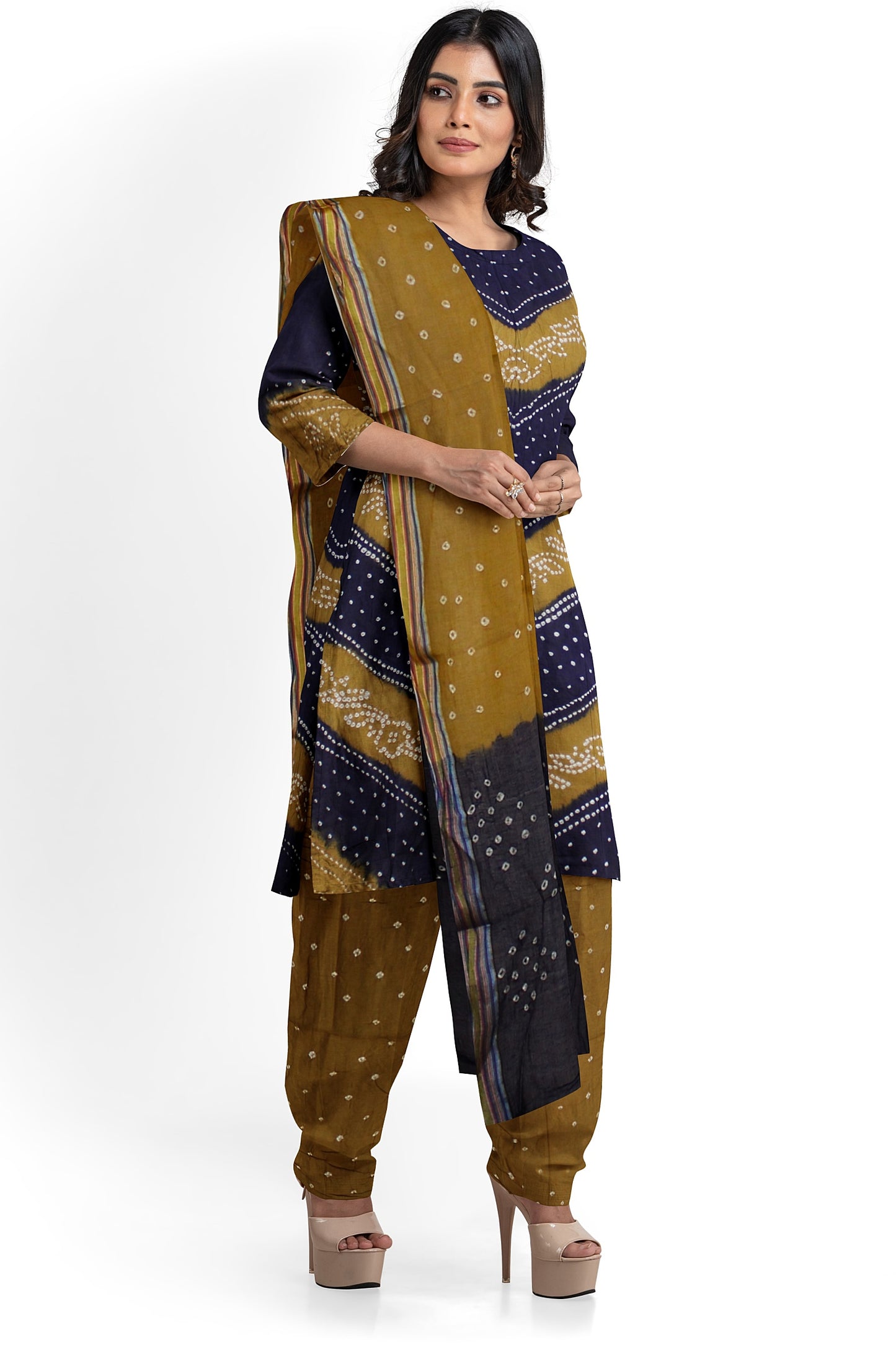 Cotton Bandhani Dress Material | Cotton Suit Set| 3PC Suitset | Salwar Suit Material | Unstitched