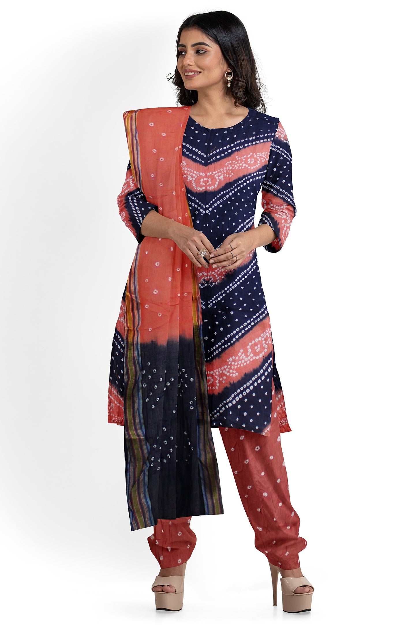 Cotton Bandhani Dress Material | Cotton Suit Set| 3PC Suitset | Salwar Suit Material | Unstitched