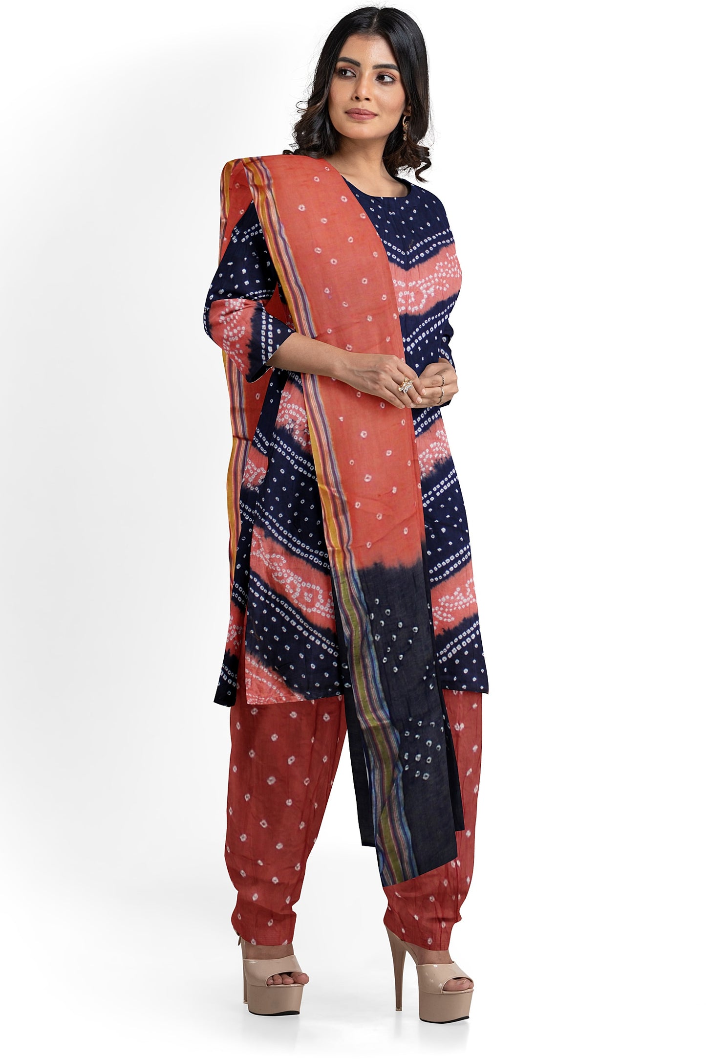 Cotton Bandhani Dress Material | Cotton Suit Set| 3PC Suitset | Salwar Suit Material | Unstitched