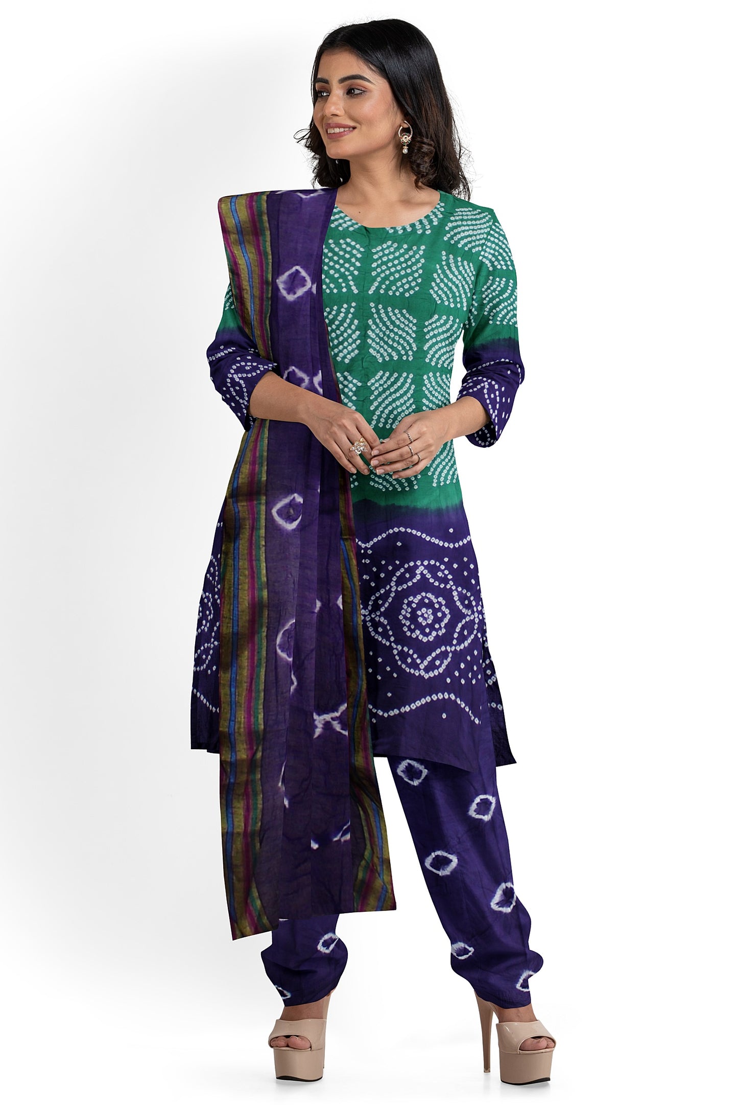 Cotton Bandhani Dress Material | Cotton Suit Set| 3PC Suitset | Salwar Suit Material | Unstitched