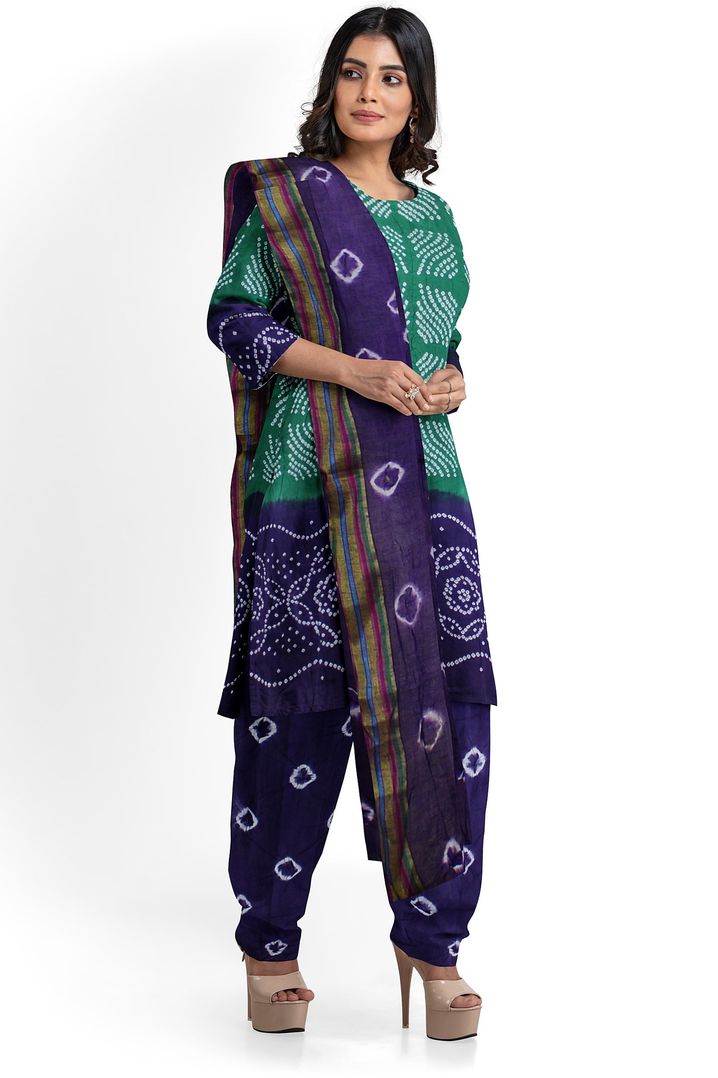 Cotton Bandhani Dress Material | Cotton Suit Set| 3PC Suitset | Salwar Suit Material | Unstitched