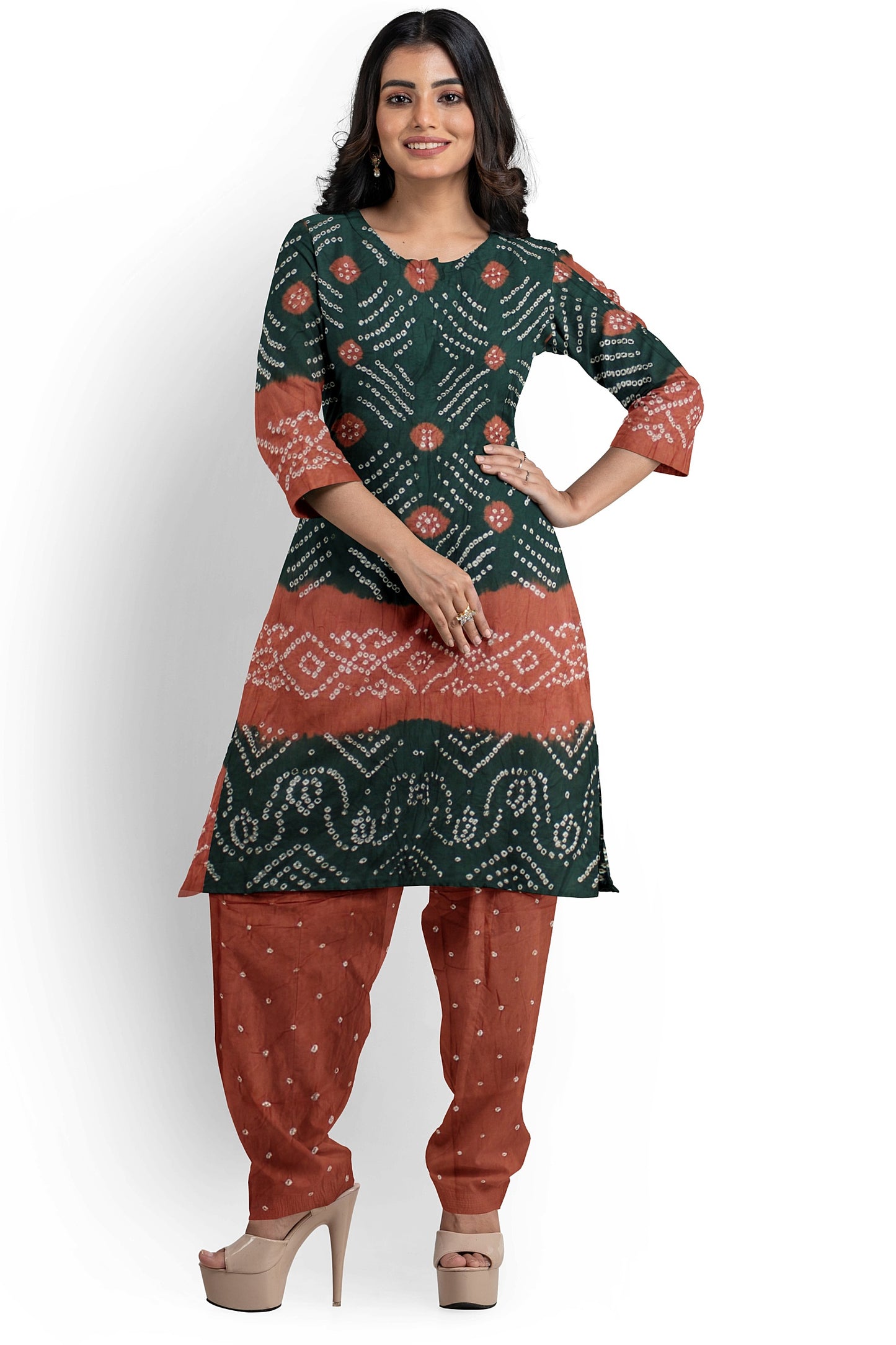 Cotton Bandhani Dress Material | Cotton Suit Set| 3PC Suitset | Salwar Suit Material | Unstitched