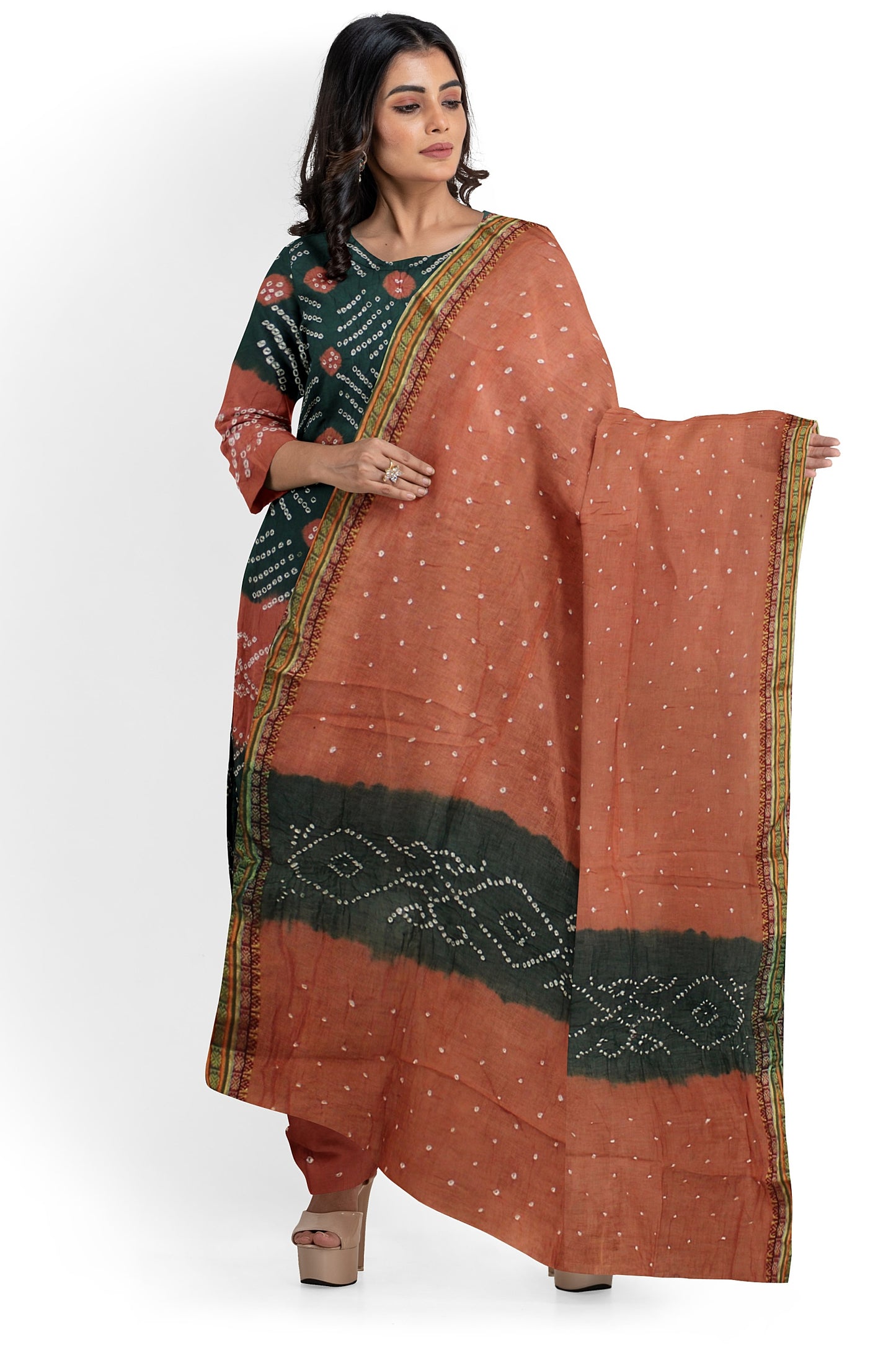 Cotton Bandhani Dress Material | Cotton Suit Set| 3PC Suitset | Salwar Suit Material | Unstitched