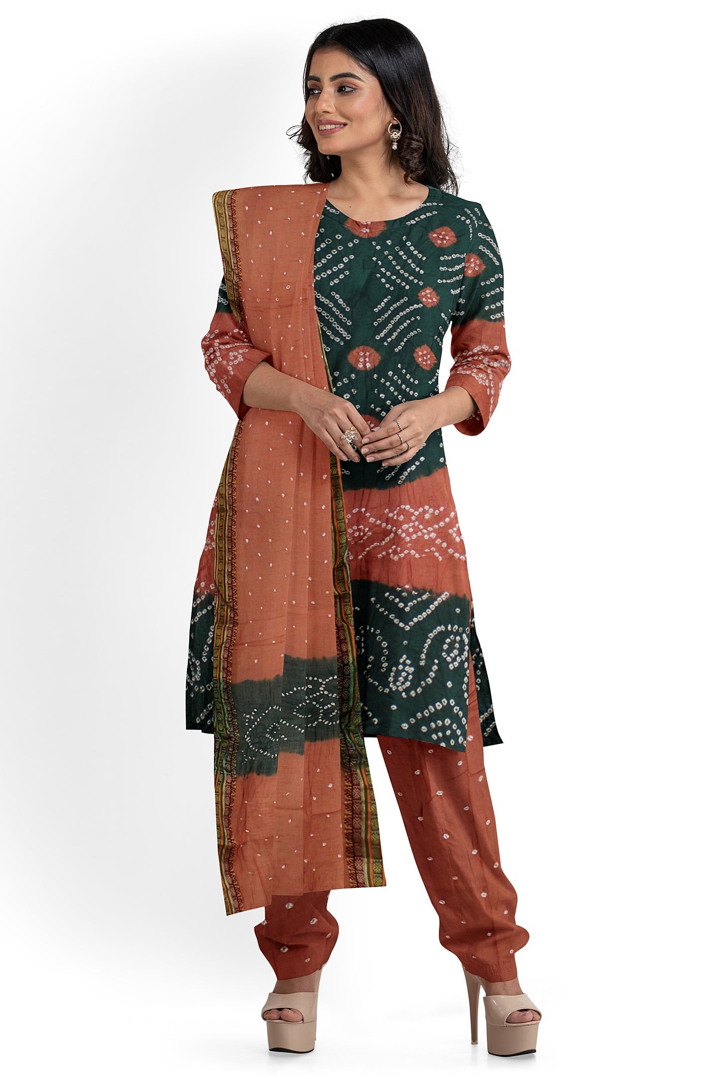Cotton Bandhani Dress Material | Cotton Suit Set| 3PC Suitset | Salwar Suit Material | Unstitched