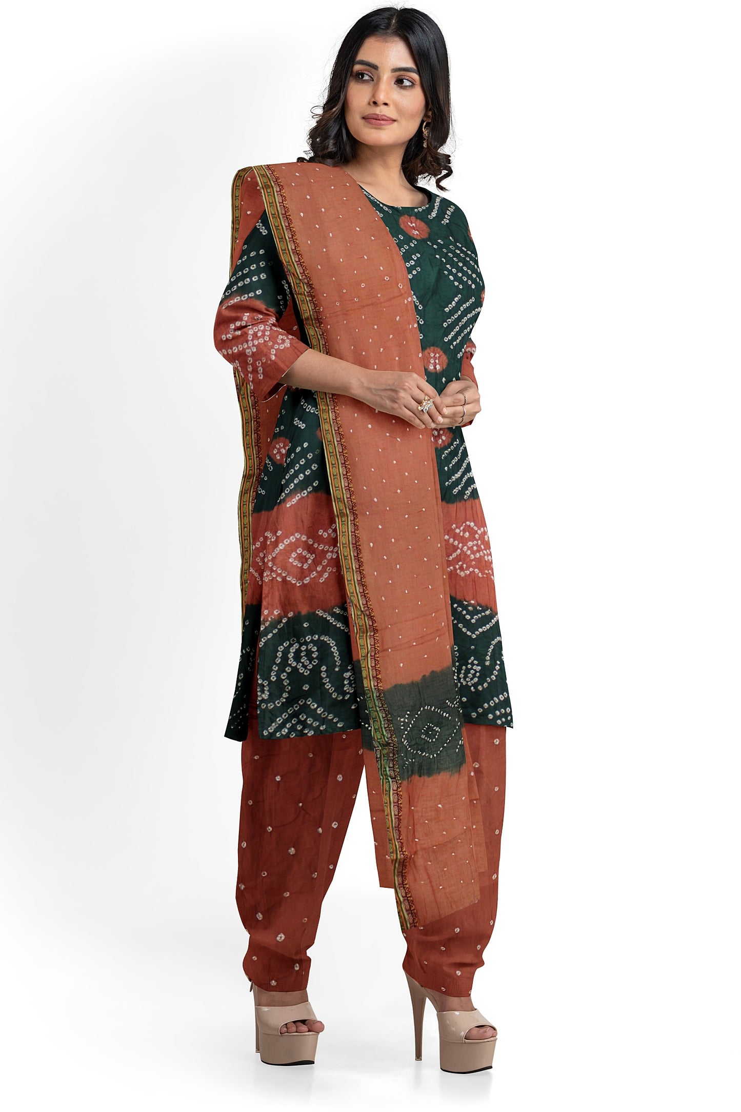 Cotton Bandhani Dress Material | Cotton Suit Set| 3PC Suitset | Salwar Suit Material | Unstitched