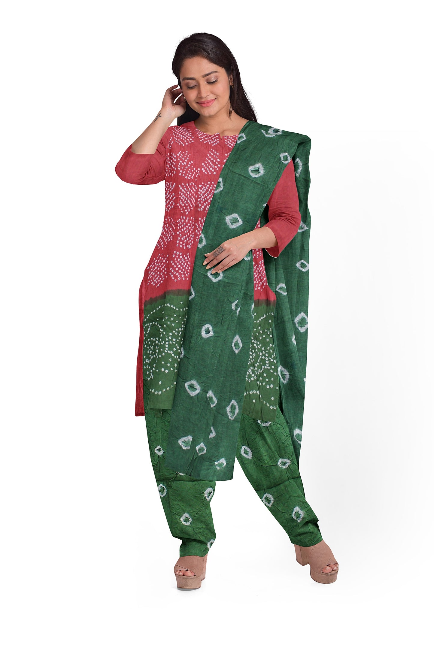 Cotton Bandhani Dress Material | Cotton Suit Set| 3PC Suitset | Salwar Suit Material | Unstitched