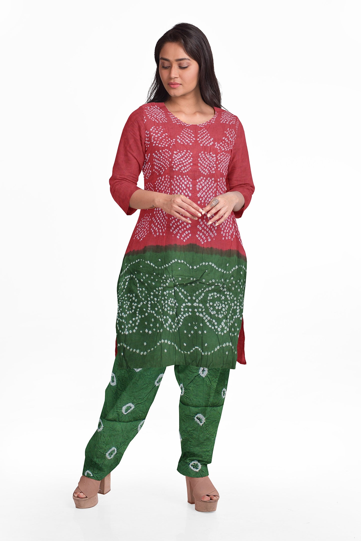 Cotton Bandhani Dress Material | Cotton Suit Set| 3PC Suitset | Salwar Suit Material | Unstitched