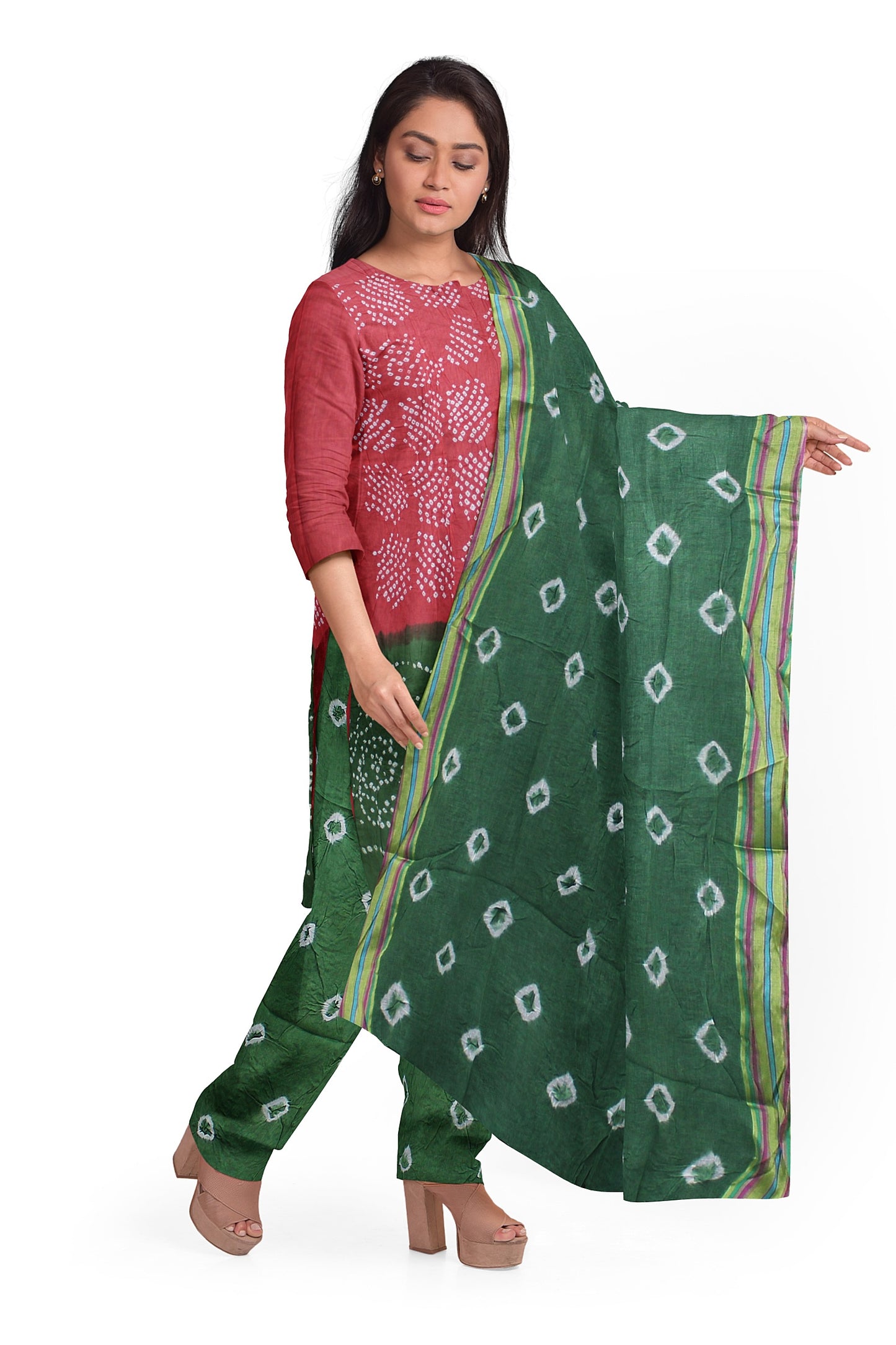 Cotton Bandhani Dress Material | Cotton Suit Set| 3PC Suitset | Salwar Suit Material | Unstitched