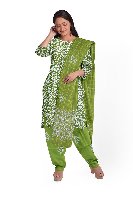 Cotton Batik Dress Material | Cotton Suit Set| 3PC Suitset | Salwar Suit Material | Unstitched
