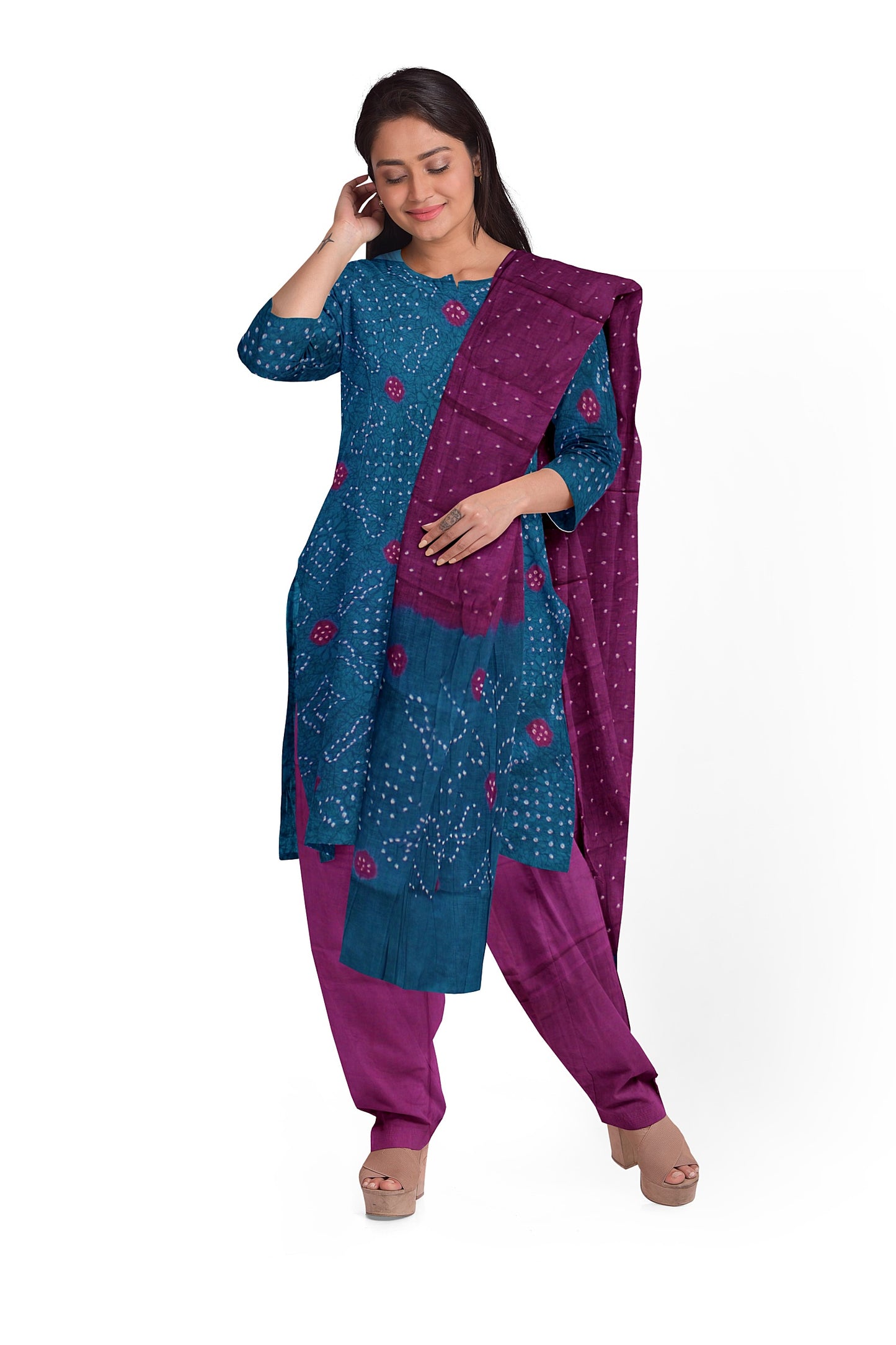 Cotton Bandhani Dress Material | Cotton Suit Set| 3PC Suitset | Salwar Suit Material | Unstitched