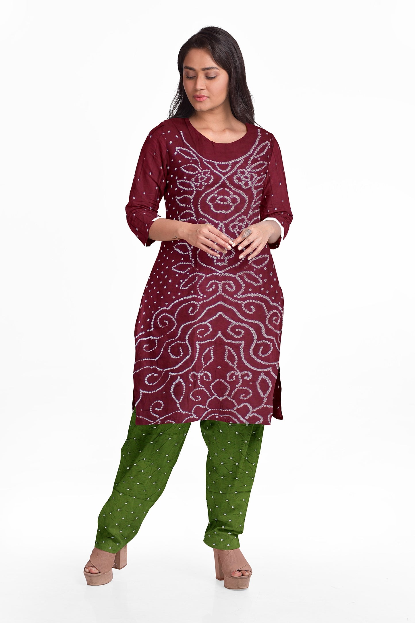 Cotton Bandhani Dress Material | Cotton Suit Set| 3PC Suitset | Salwar Suit Material | Unstitched
