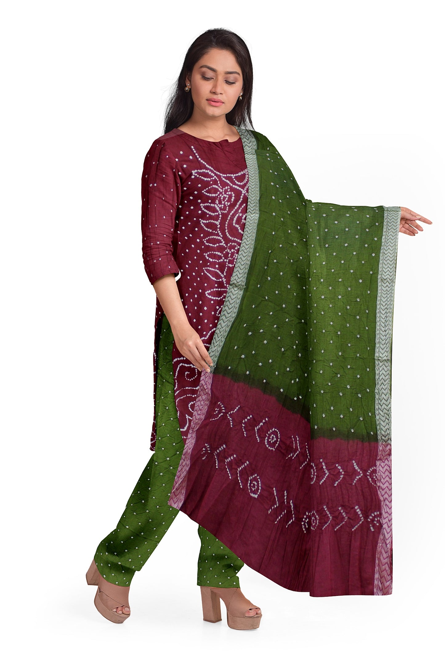 Cotton Bandhani Dress Material | Cotton Suit Set| 3PC Suitset | Salwar Suit Material | Unstitched