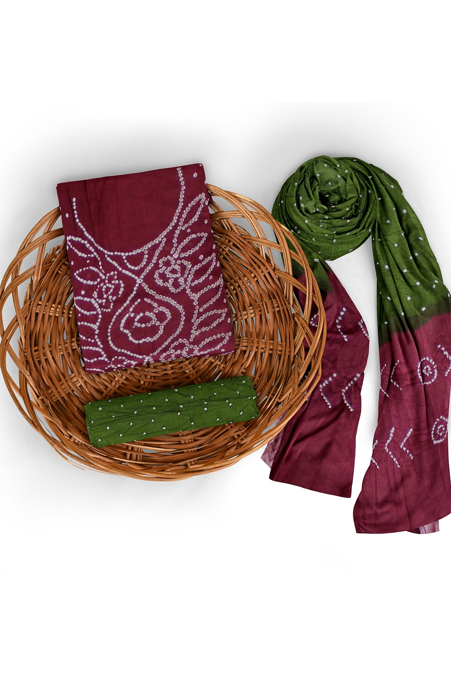 Cotton Bandhani Dress Material | Cotton Suit Set| 3PC Suitset | Salwar Suit Material | Unstitched