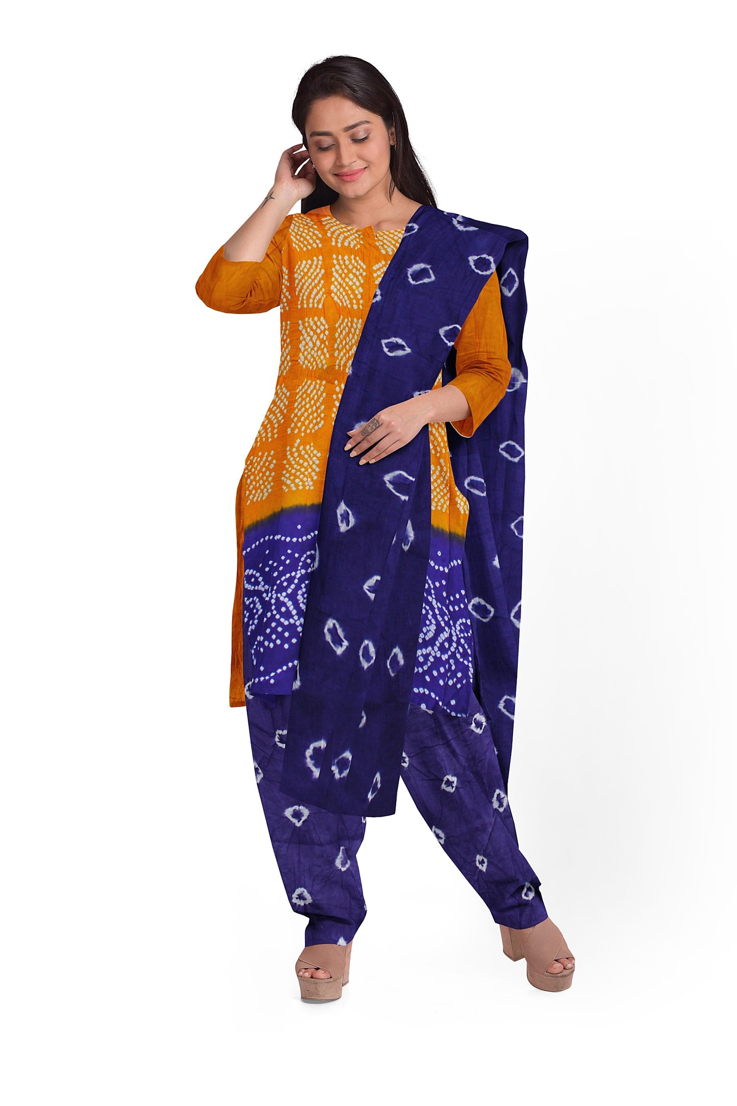 Cotton Bandhani Dress Material | Cotton Suit Set| 3PC Suitset | Salwar Suit Material | Unstitched
