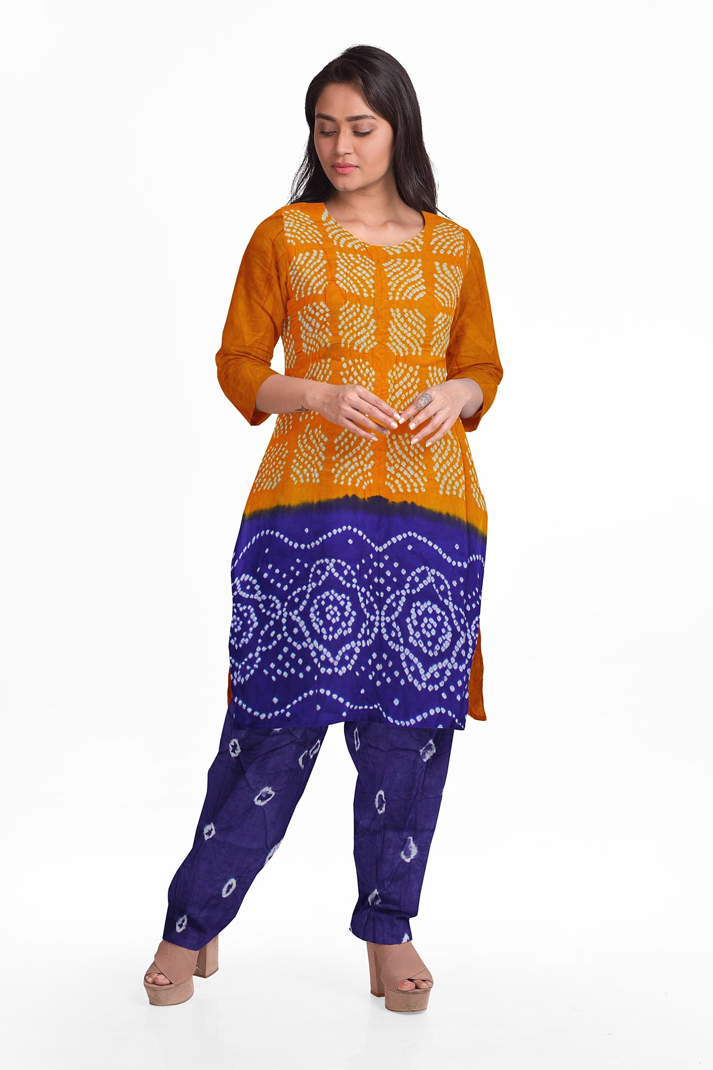Cotton Bandhani Dress Material | Cotton Suit Set| 3PC Suitset | Salwar Suit Material | Unstitched