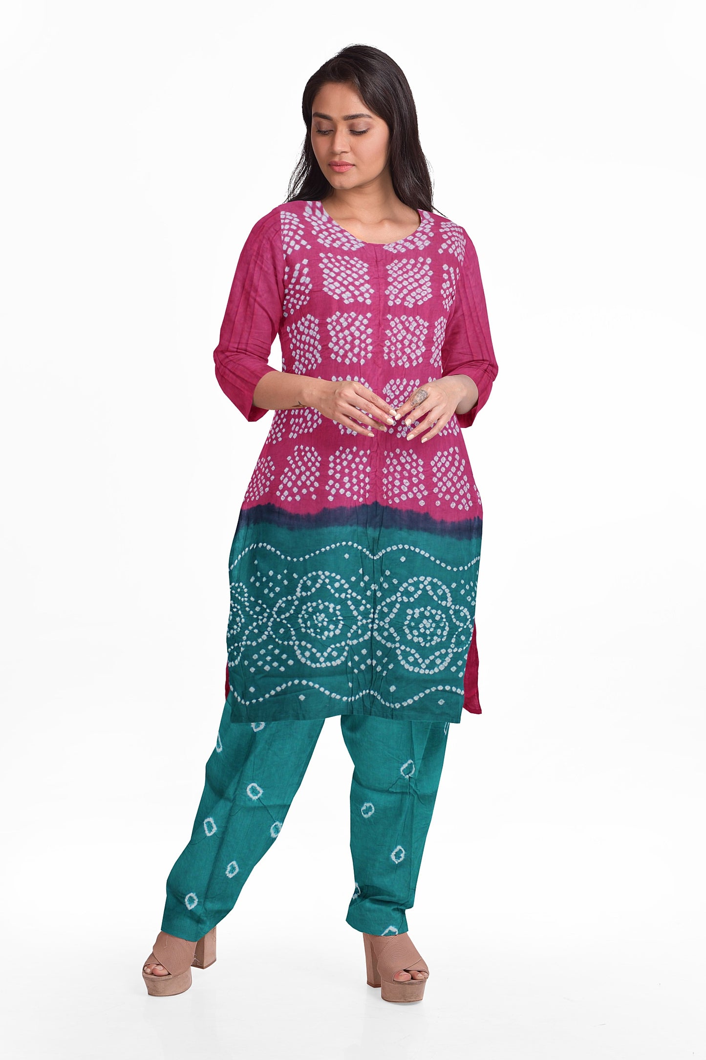 Cotton Bandhani Dress Material | Cotton Suit Set| 3PC Suitset | Salwar Suit Material | Unstitched