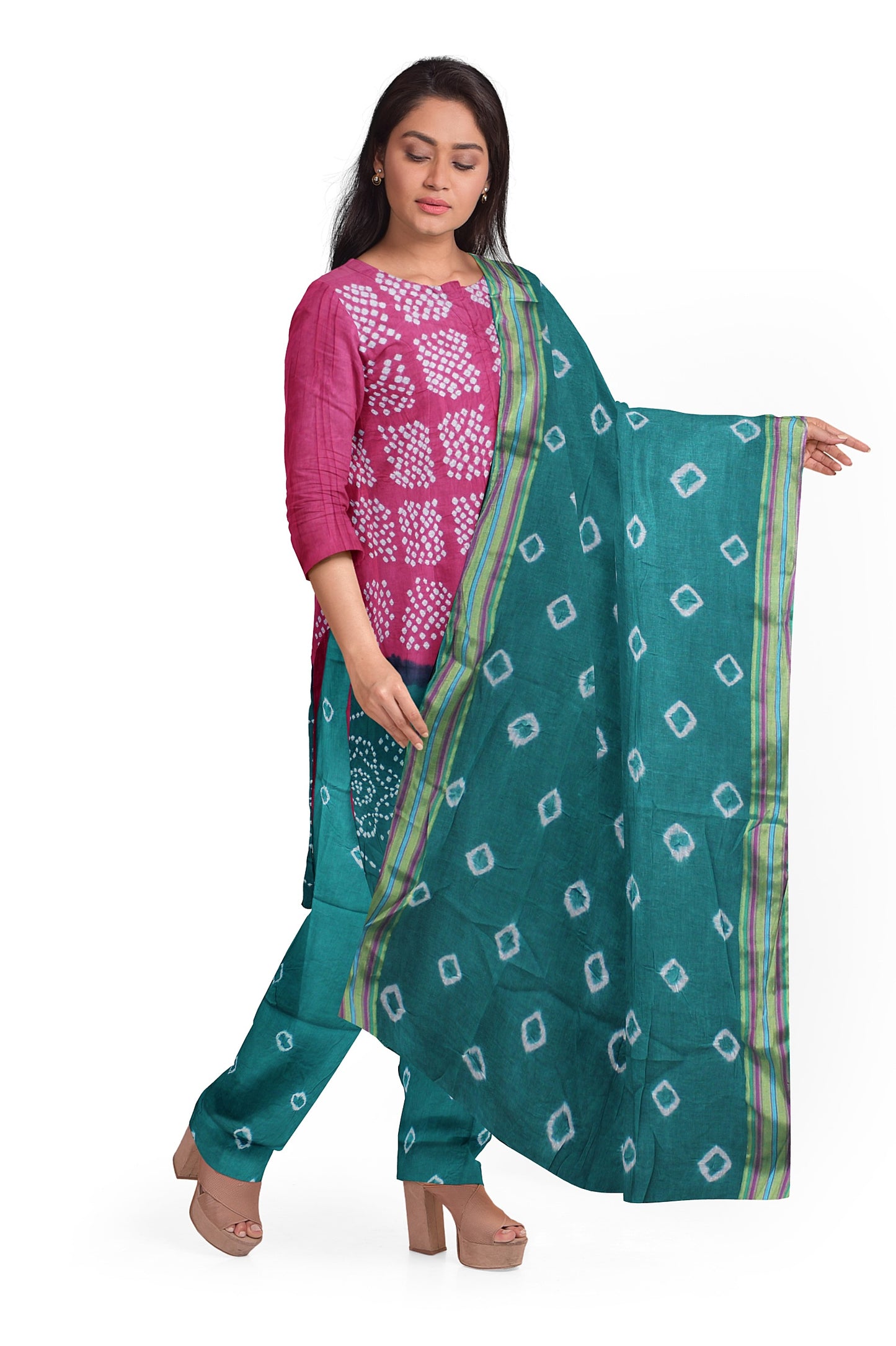 Cotton Bandhani Dress Material | Cotton Suit Set| 3PC Suitset | Salwar Suit Material | Unstitched