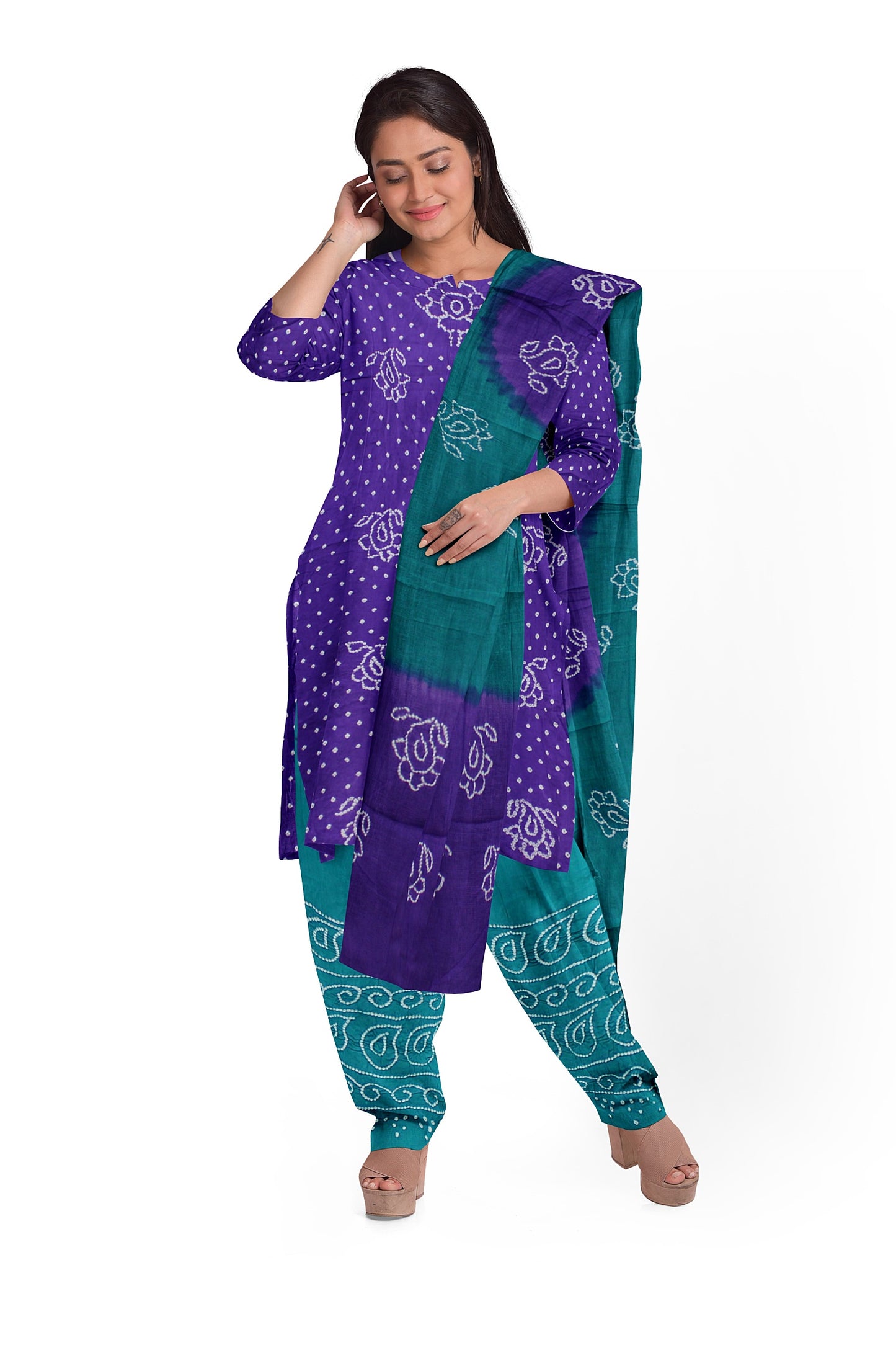Cotton Bandhani Dress Material | Cotton Suit Set| 3PC Suitset | Salwar Suit Material | Unstitched
