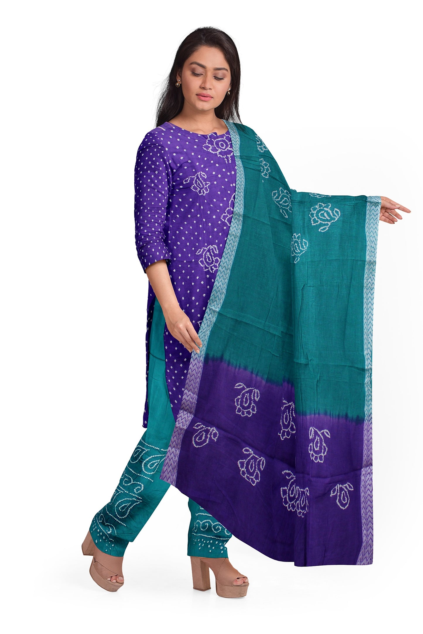 Cotton Bandhani Dress Material | Cotton Suit Set| 3PC Suitset | Salwar Suit Material | Unstitched