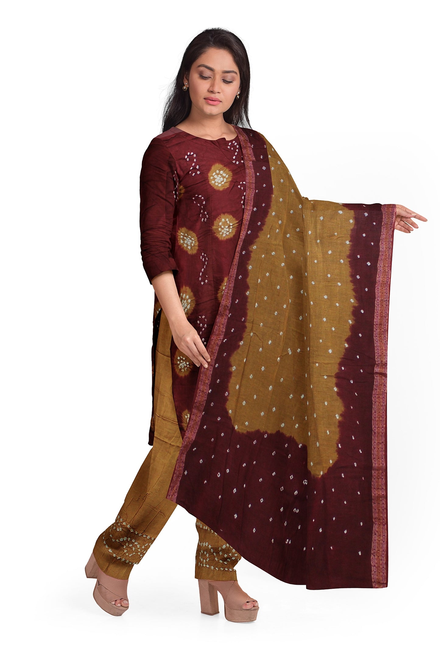 Cotton Bandhani Dress Material | Cotton Suit Set| 3PC Suitset | Salwar Suit Material | Unstitched