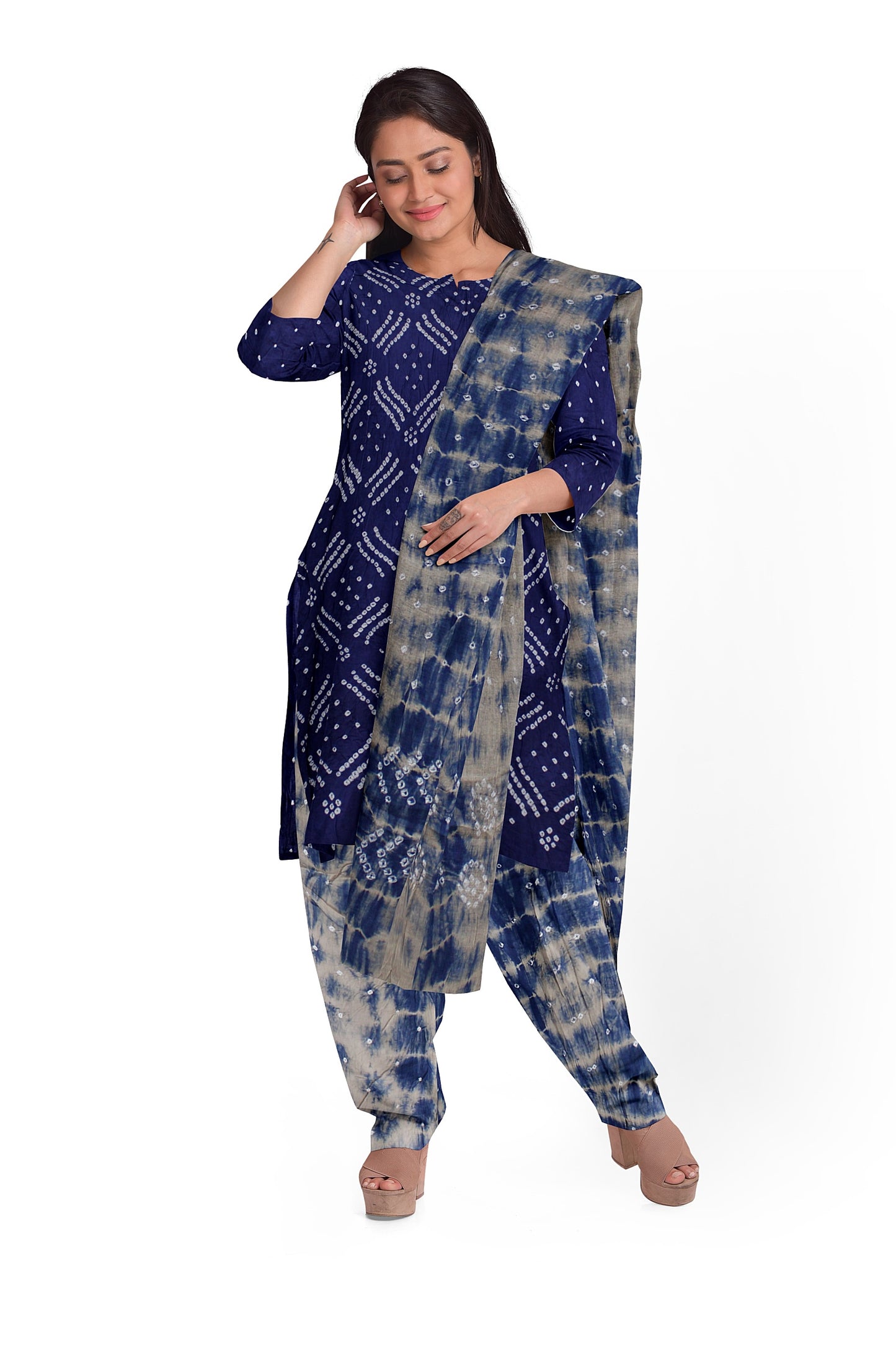Cotton Bandhani Dress Material | Cotton Suit Set| 3PC Suitset | Salwar Suit Material | Unstitched