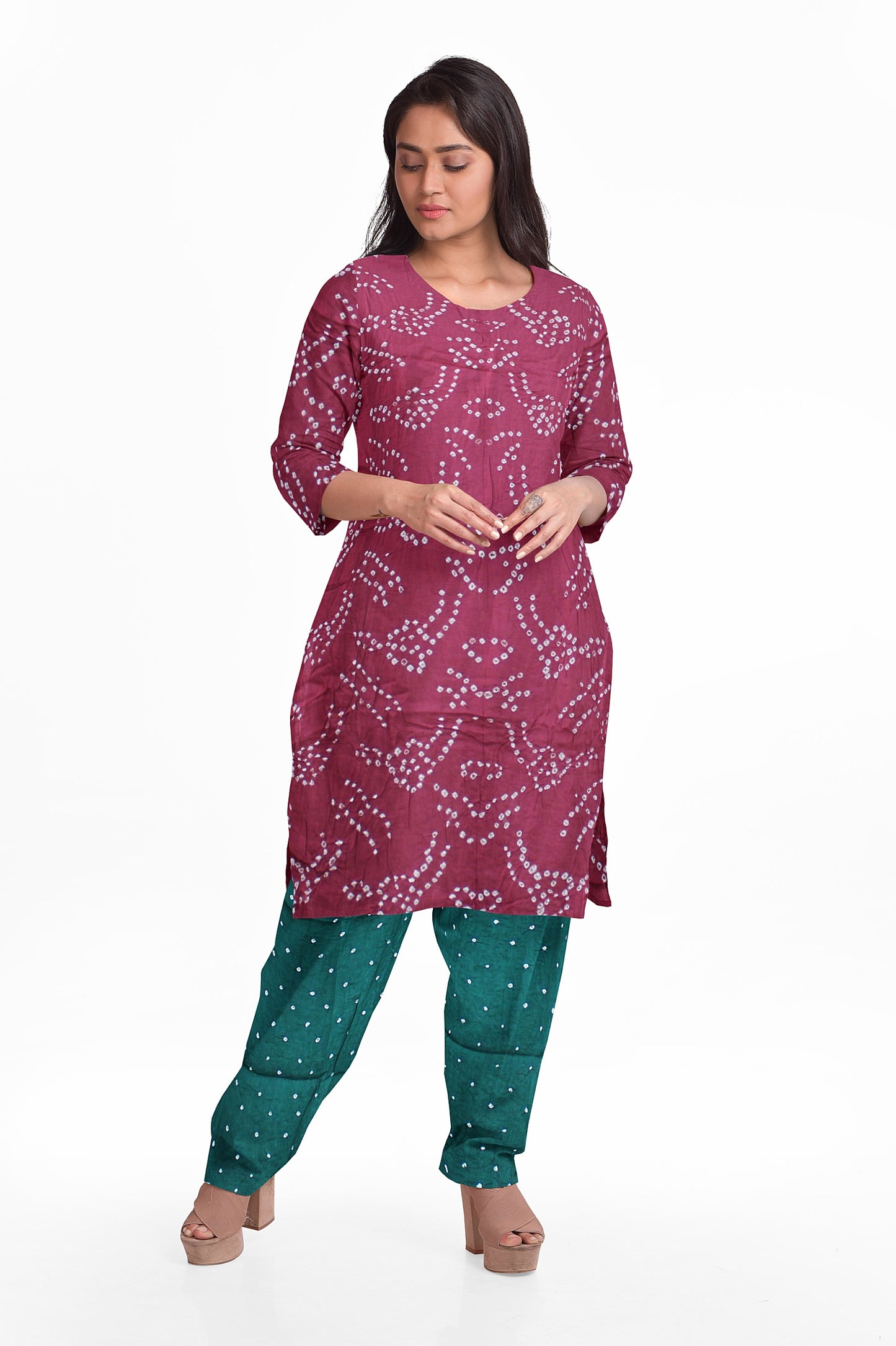 Cotton Bandhani Dress Material | Cotton Suit Set| 3PC Suitset | Salwar Suit Material | Unstitched