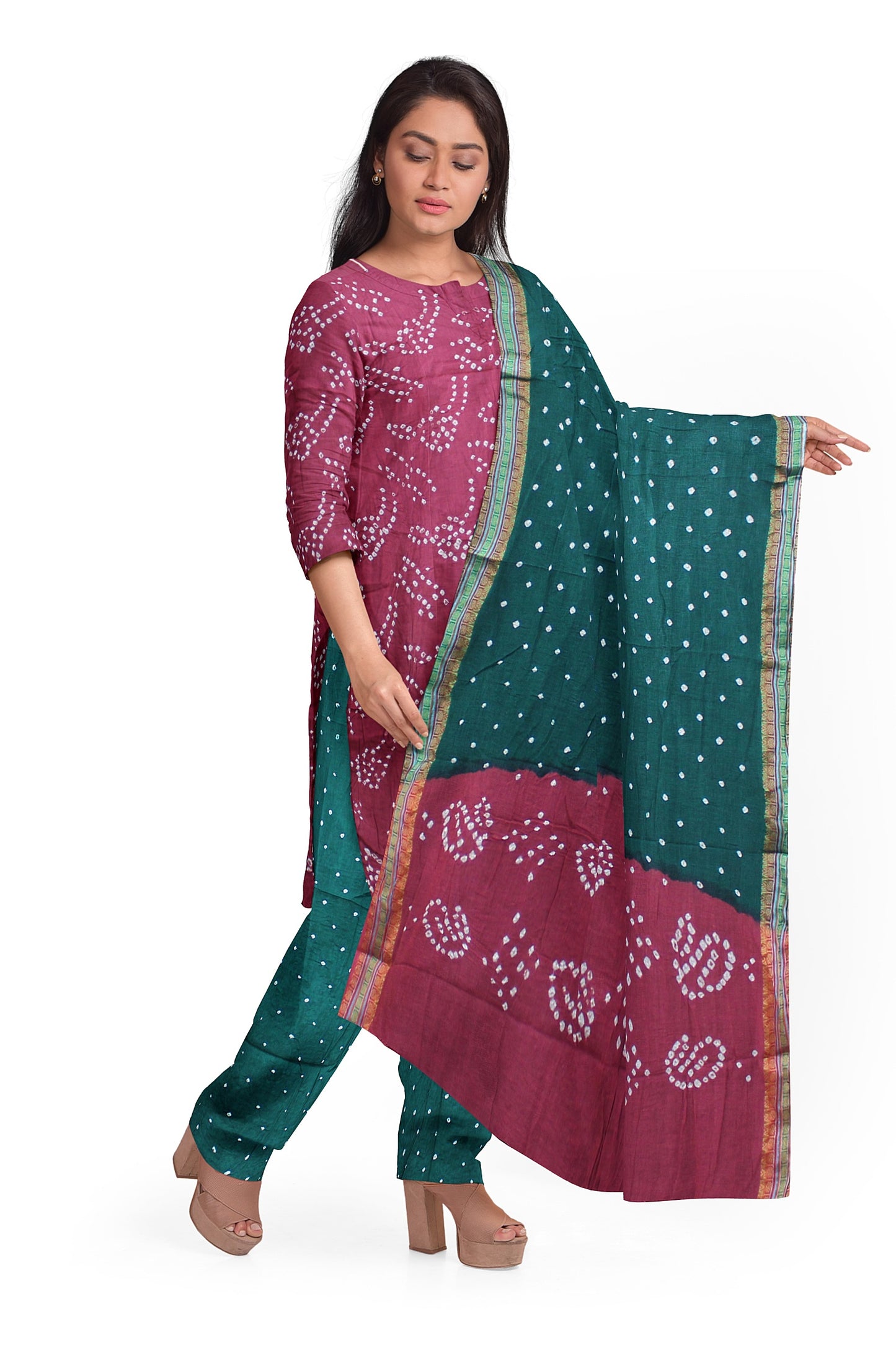 Cotton Bandhani Dress Material | Cotton Suit Set| 3PC Suitset | Salwar Suit Material | Unstitched
