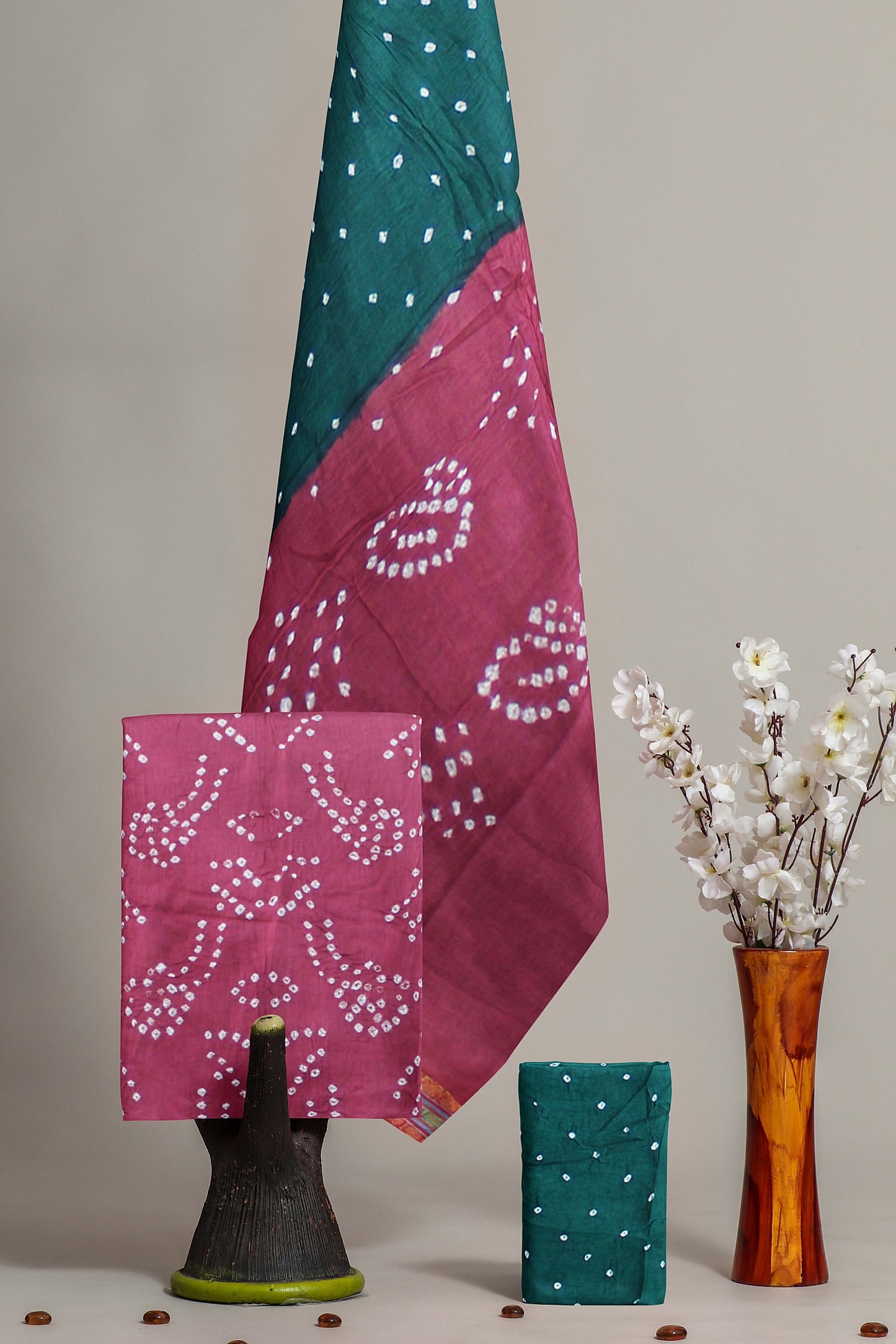Cotton Bandhani Dress Material | Cotton Suit Set| 3PC Suitset | Salwar Suit Material | Unstitched