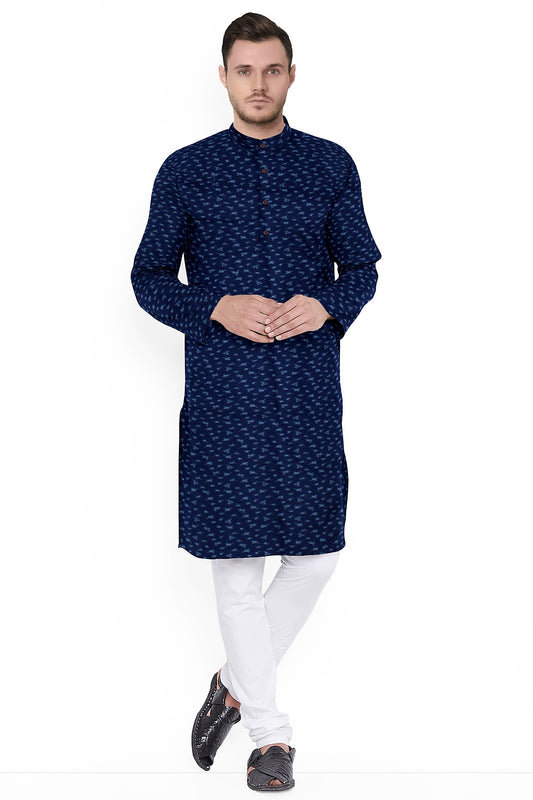 Men's Printed Cotton Long Kurta